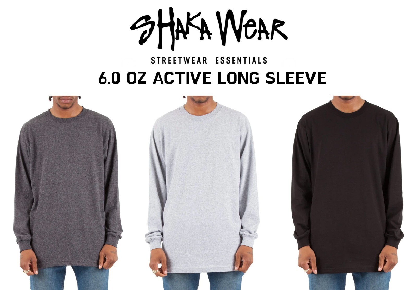 Shaka Wear Men’s Active Basic Casual Plain Cotton Crew Neck Long Sleeve T-shirt