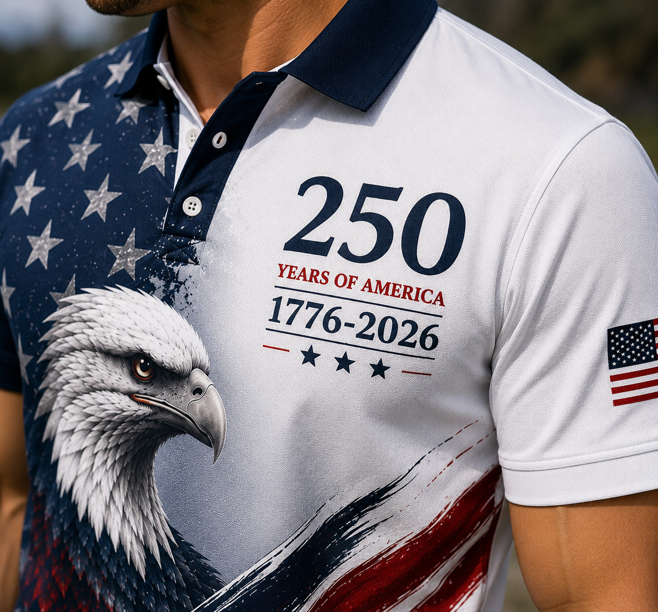 USA 250 Years of America Golf Polo Men Eagle 1776-2026 American Flag S-5XL