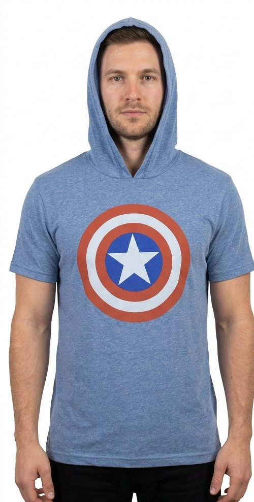 Marvel Mens Captain America Shield Hooded Hoodie Short Sleeve Shirt NWT S-XL