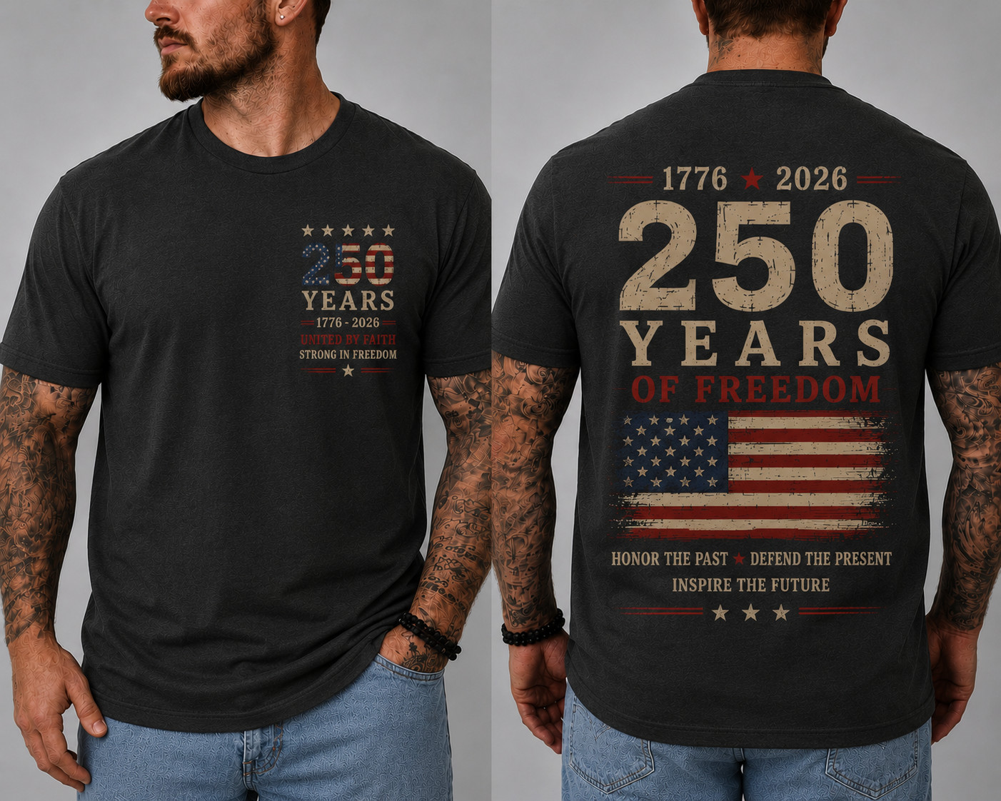 250 Years of Freedom USA Patriotic T-Shirt 1776 2026 American Heritage Tee S-5XL