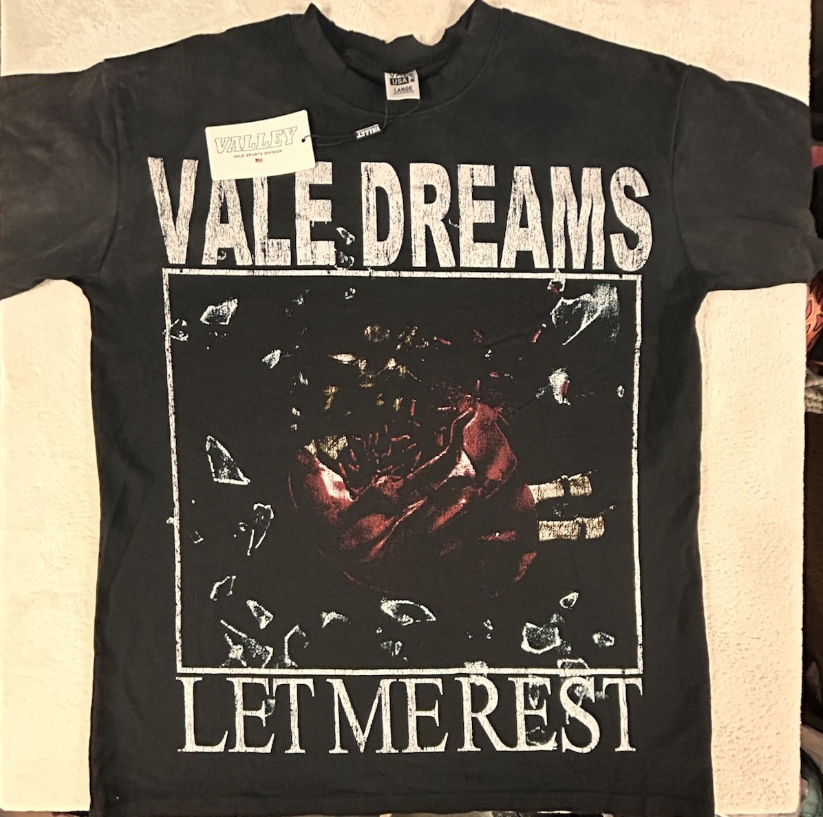 VALLEY Men’s Black Vale Dreams Let Me Rest Graphic Logo Crew Neck T-Shirt L