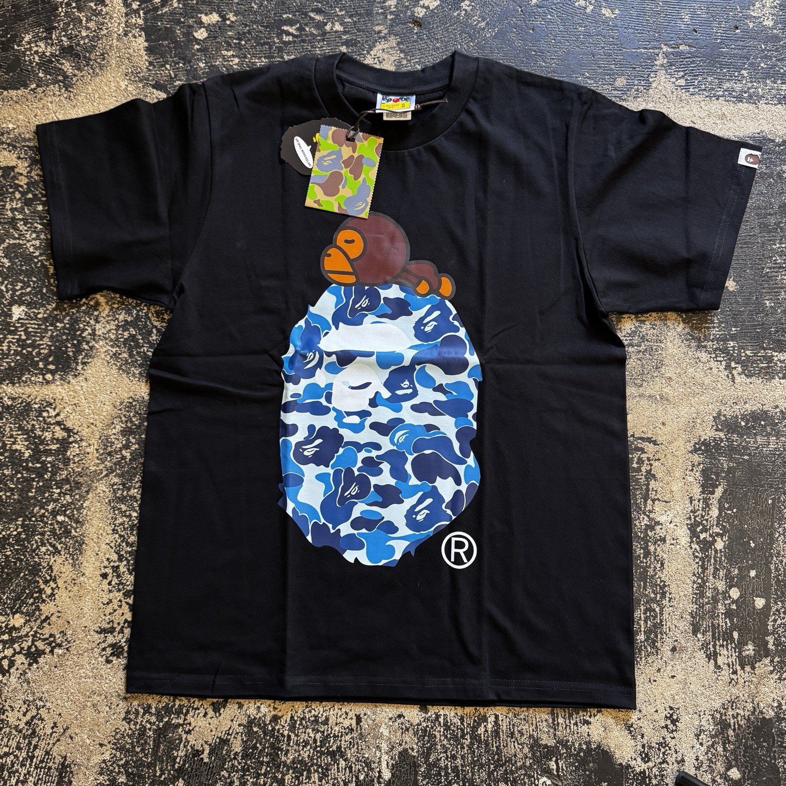 BAPE ABC Camo Milo On Big Ape Men’s T Shirt Blue Camouflage Size Small