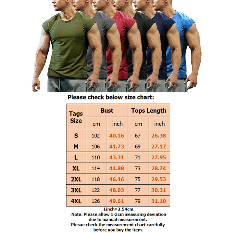 Mens Crew Neck Workout Tops Bodybuilding T Shirt Fitness Gym Muscle Tee Pullover