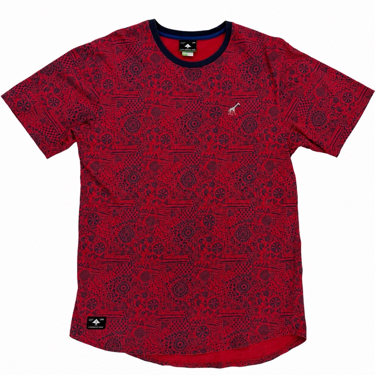 LRG Men’s L Red/Navy Graphic Print Logo Embroidered Crew Neck Short Sleeve Tee