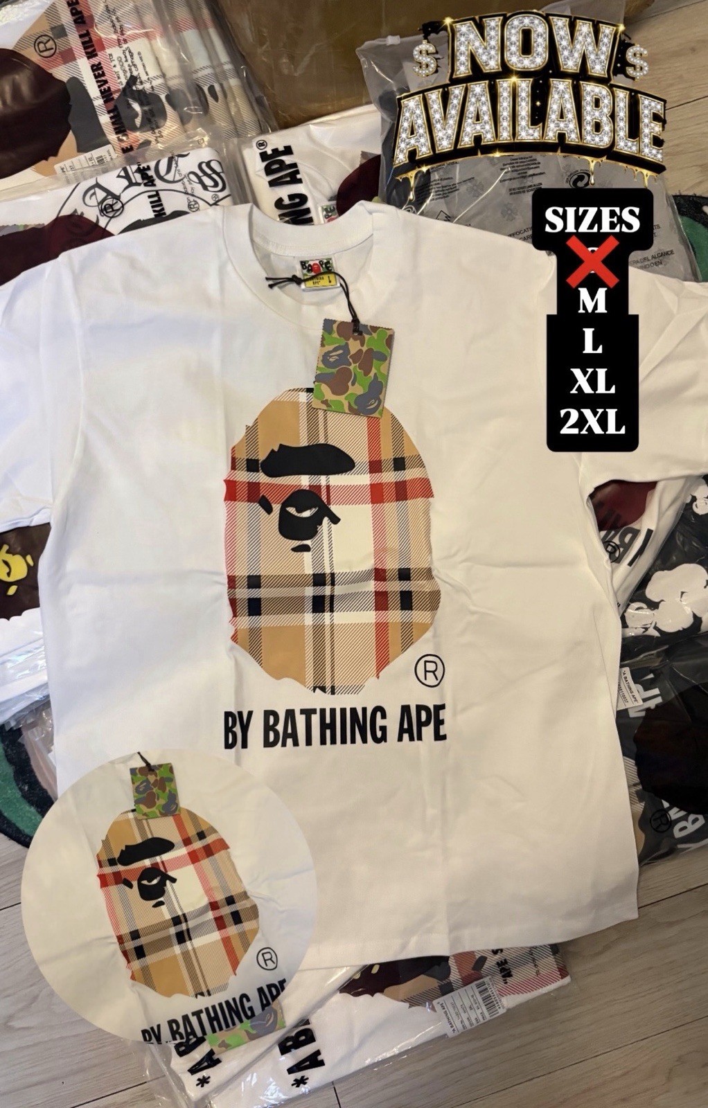 A Bathing Ape Men’s M White Ape Head Graphic Logo Tee Cotton Crew Neck