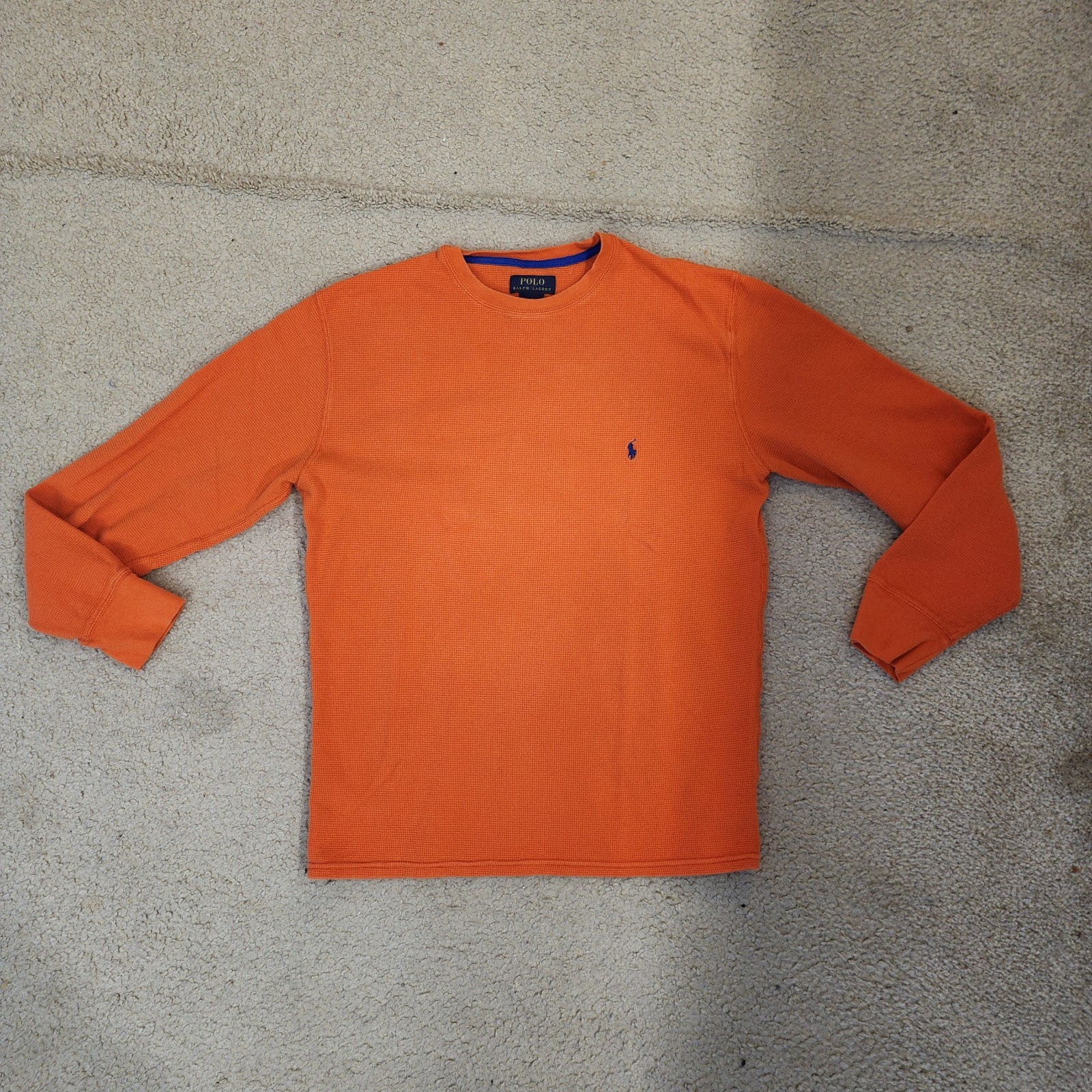 Polo Ralph Lauren Shirt Mens Large Orange Thermal Waffle Knit Long Sleeve Top