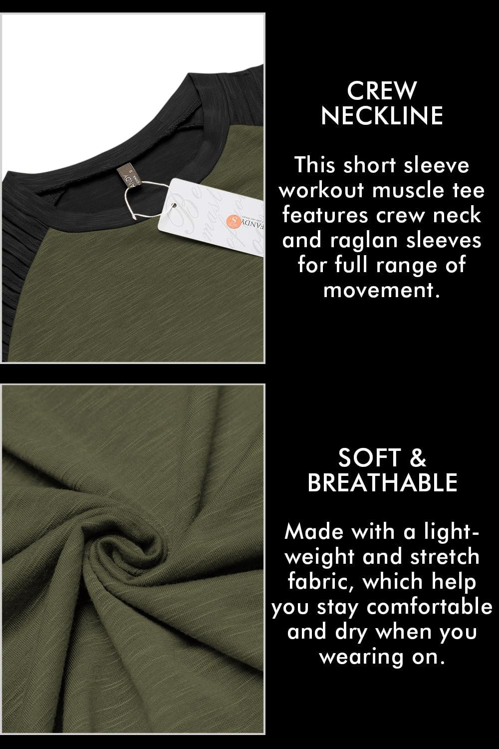 Men’s Muscle T-Shirt Pleated Raglan Sleeve Bodybuilding Gym Tee Short Sleeve …