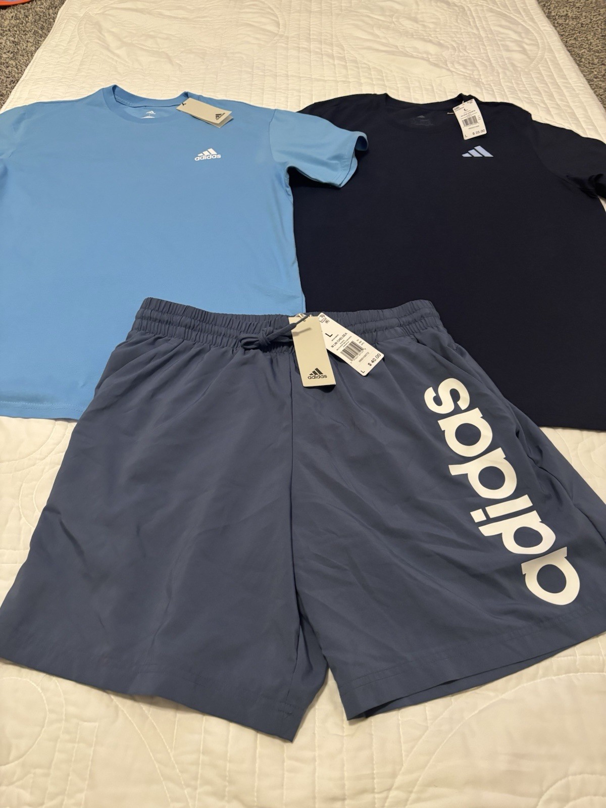 Adidas 3 Piece Large Set-Train Essentials 2 Shirts, 1 Shorts Blue NWT $90 Total