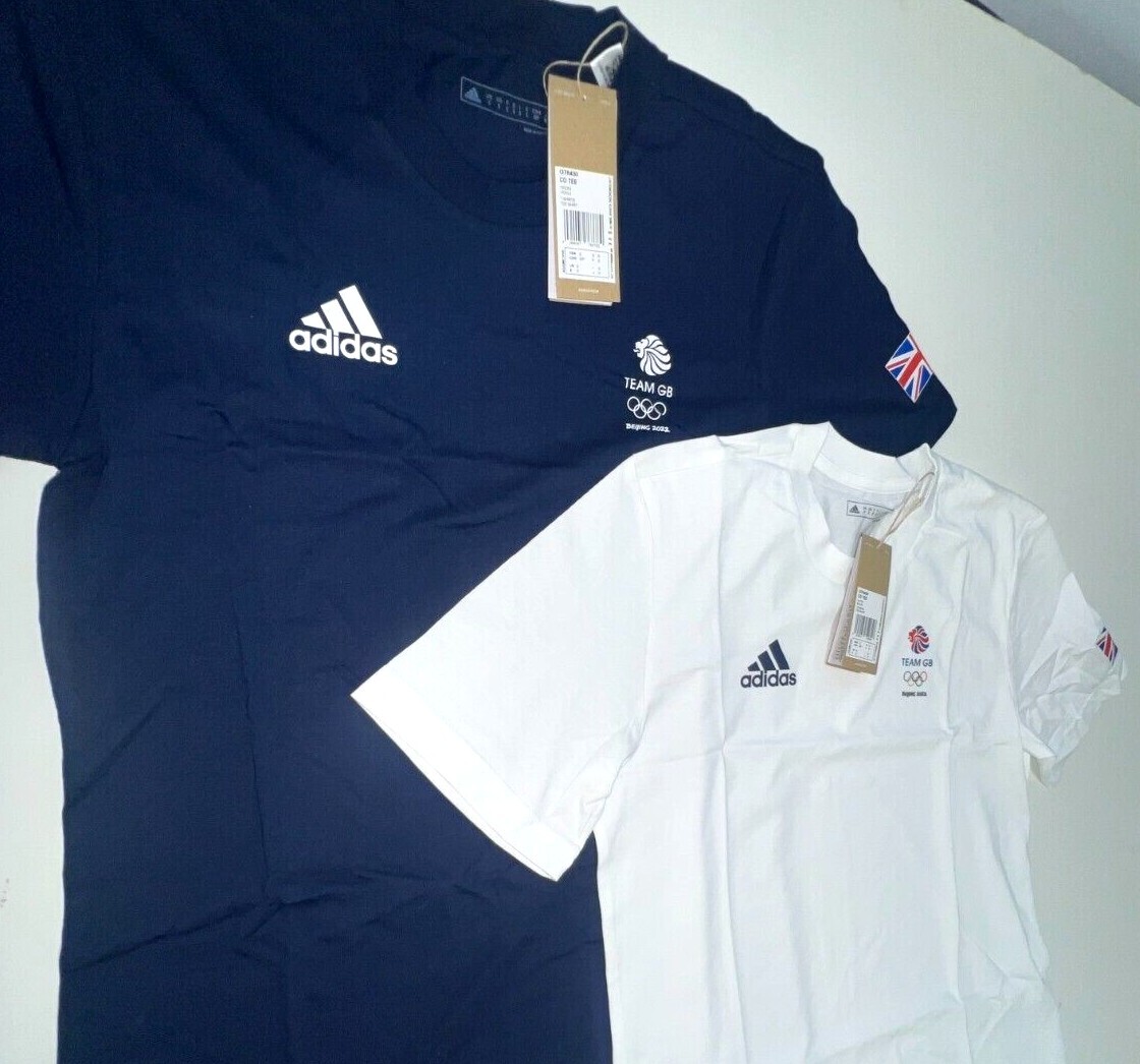 Adidas Training Shirt Team GB Olympic 100% Cotton White Blue XS S M L XL 2XL 3XL