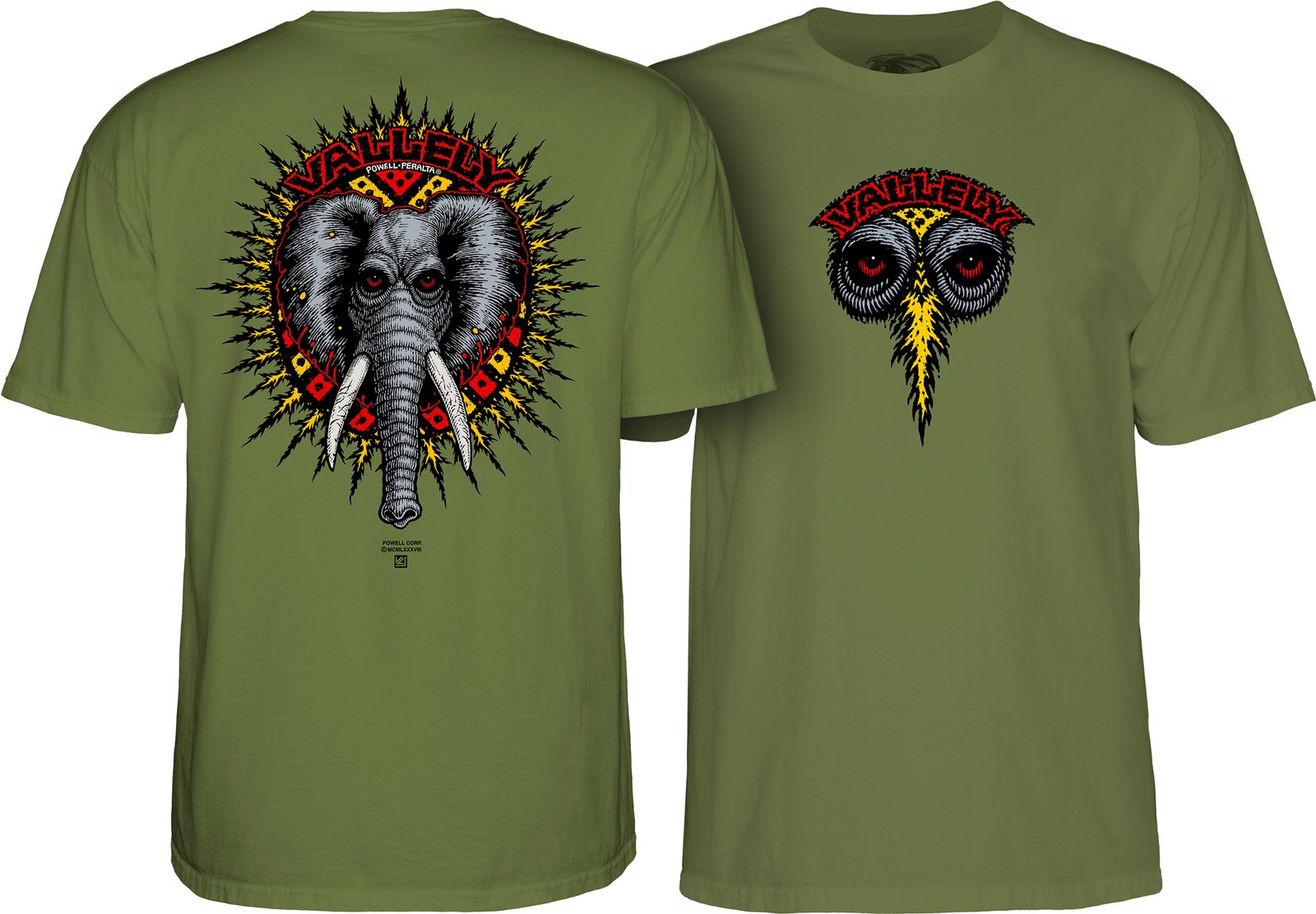 Powell Peralta Mike Vallely ELEPHANT Skateboard T Shirt MILITARY GREEN