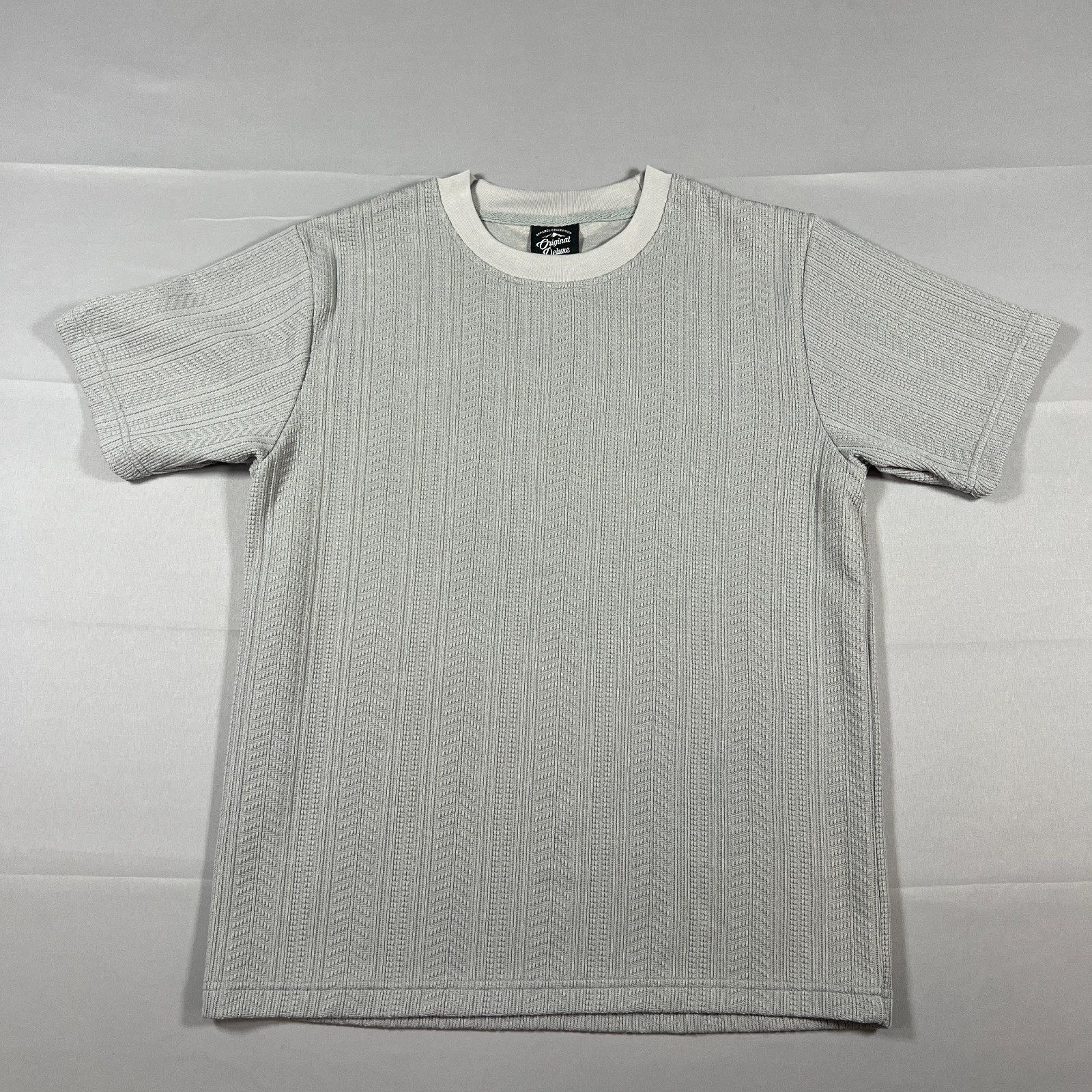 Original Deluxe Apparel T Shirt Mens Small Gray Ribbed Knitted Stretch Crew Neck