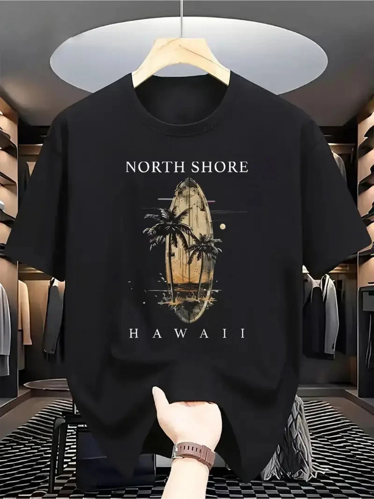 Short-Sleeve T-Shirt with North Shore Hawaii Elements, Surfboar