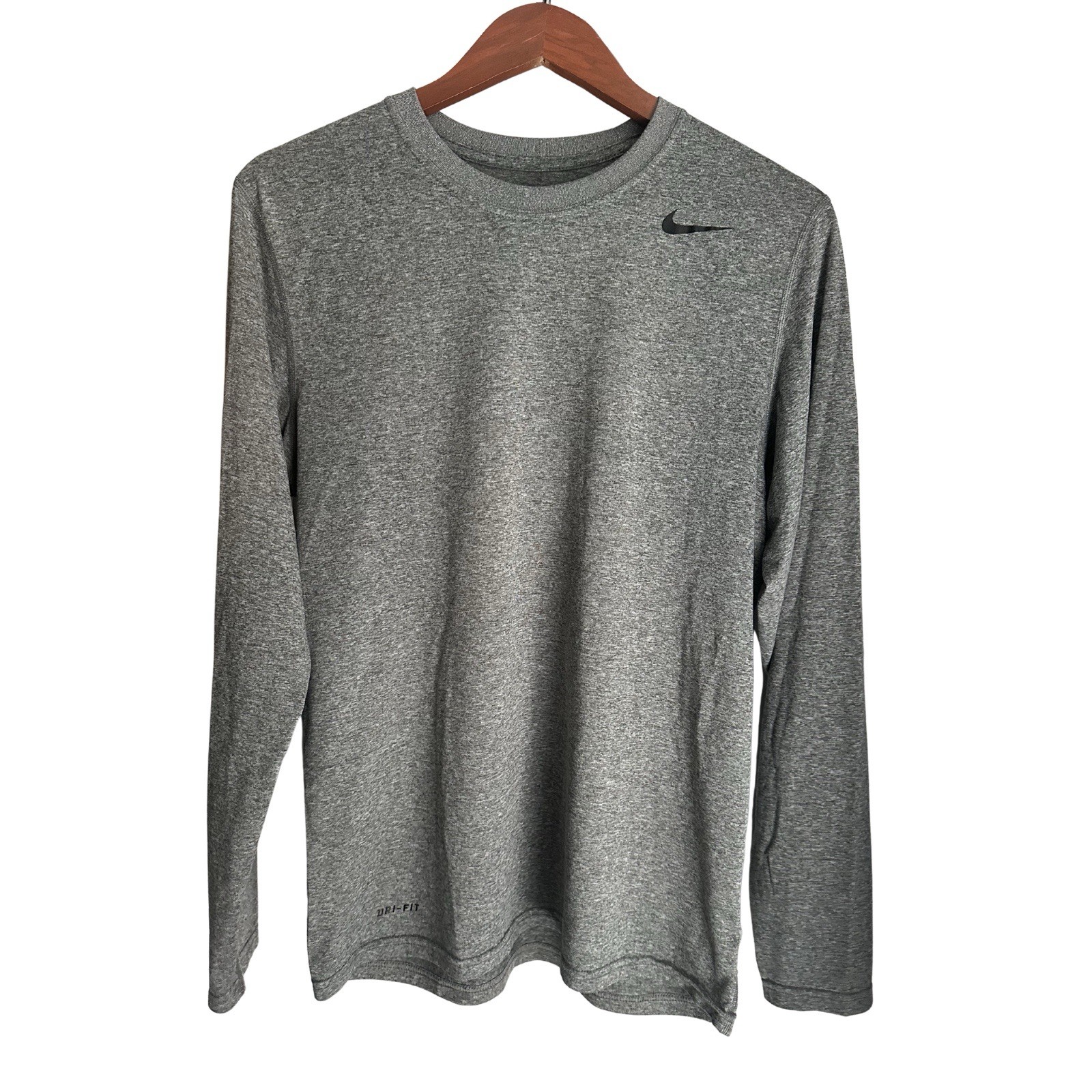 Nike Dri-FIT Mens Long Sleeve Shirt Heather Gray Tech Workout Gym Tee Medium