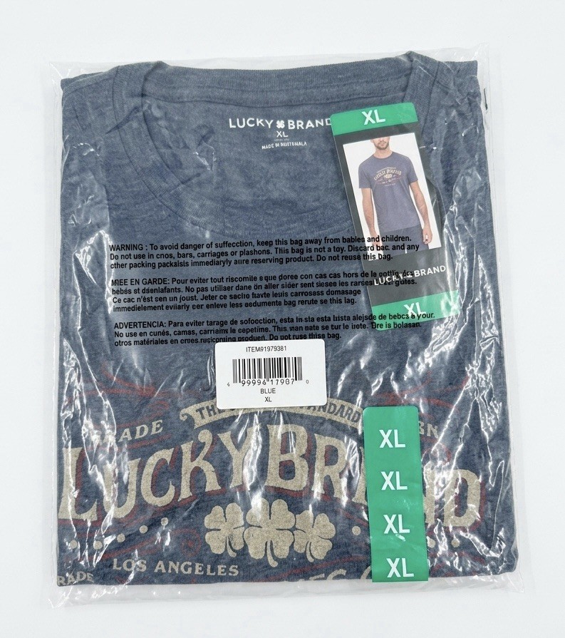 Lucky Brand New Mens T Shirt Large XL Blue Heather Graphic Tee NWT