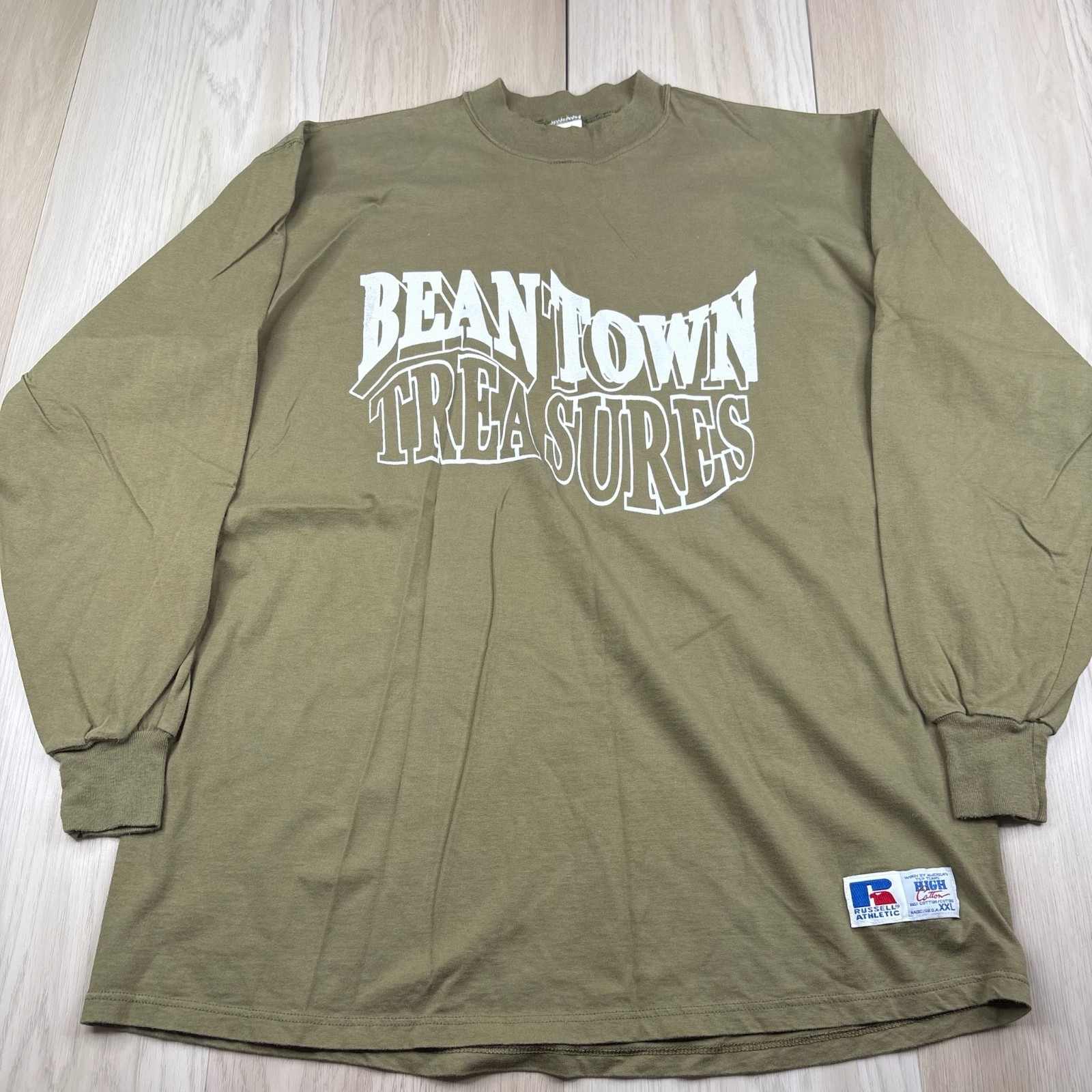 Russell Athletic Mens Khaki Green High Cotton Long Sleeve Graphic T-Shirt 2XL