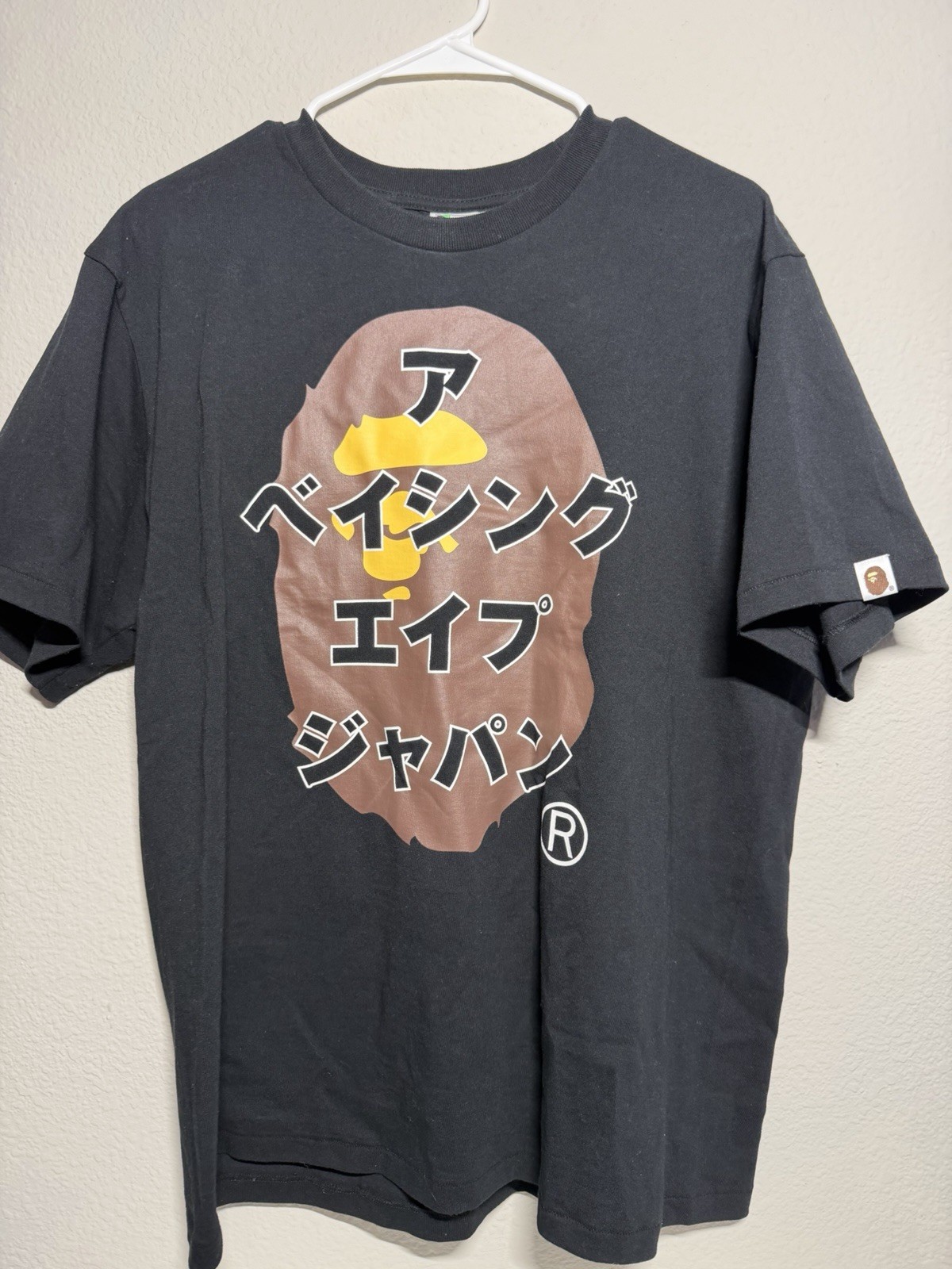 A Bathing Ape BAPE Black Ape Head Logo Graphic Katakana Crew Neck Tee Men’s L