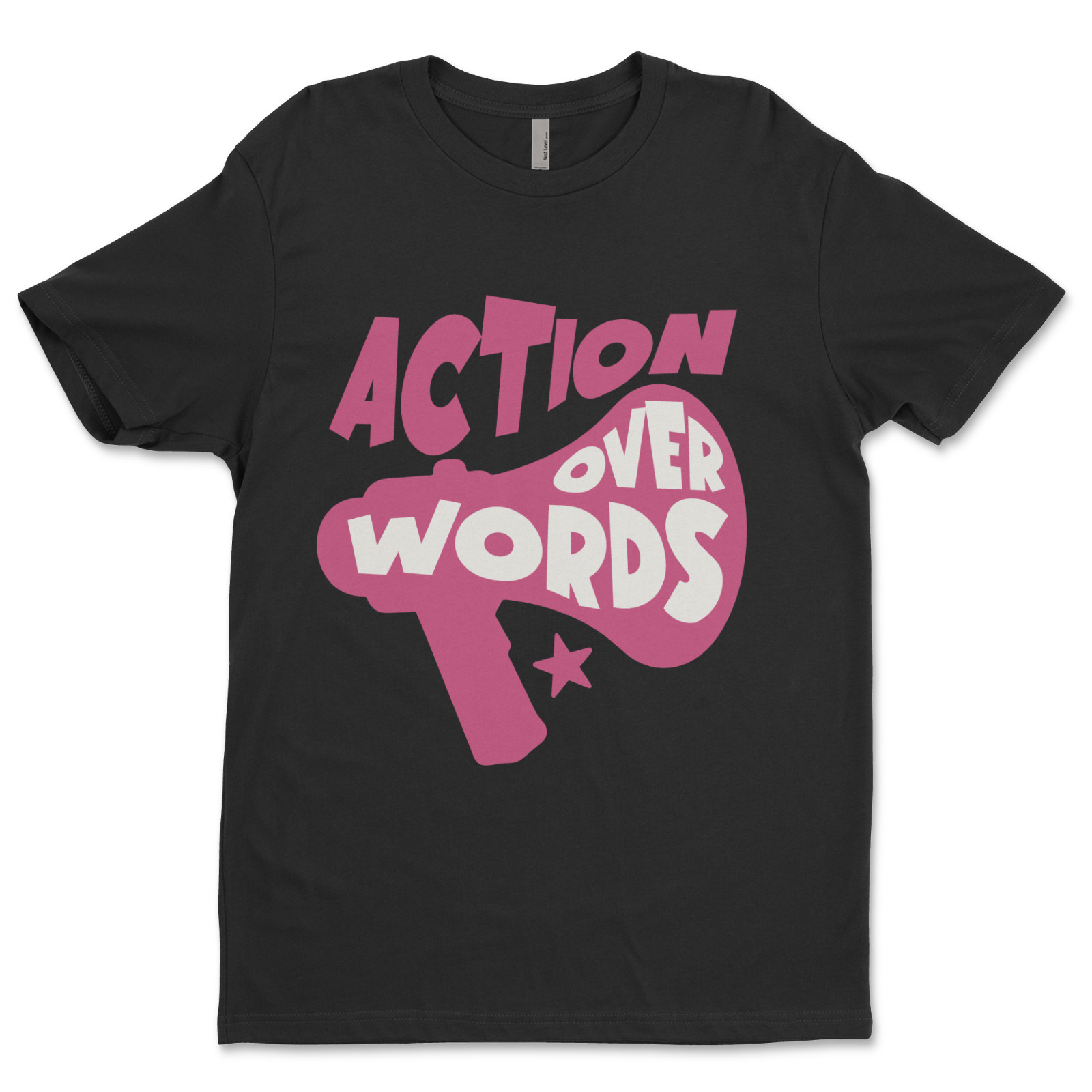 Custom T-Shirt, action over words Dtf Print On Next Level T-Shirt unisex cotton￼