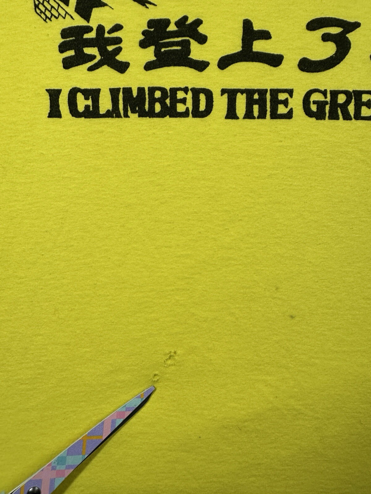 I CLIMBED THE GREAT WALL Men 2XL (US LARGE) Yellow Cotton Souvenir T-Shirt