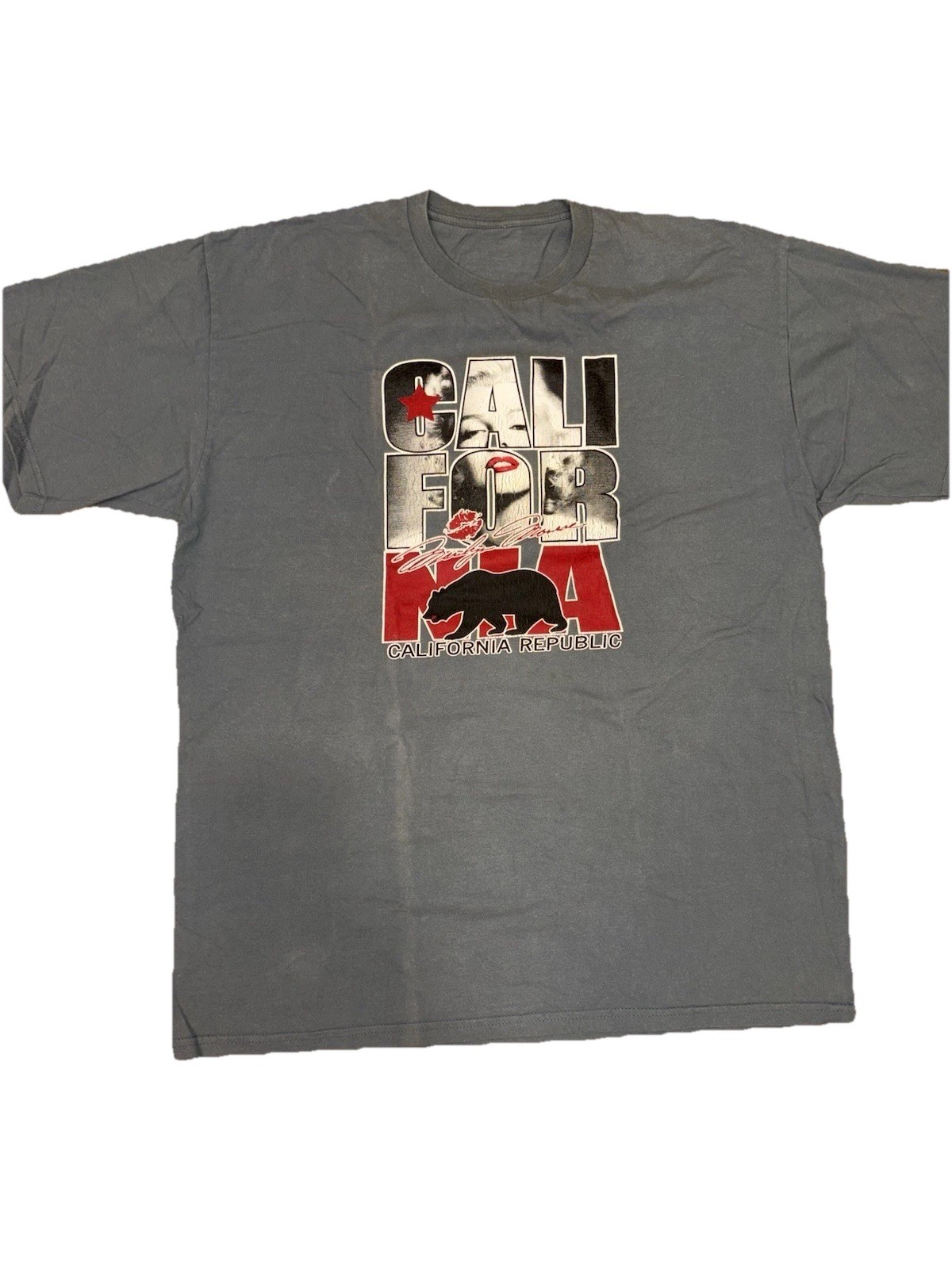 California Republic Graphic T-Shirt – Cali Bear Lip Print Streetwear Tee Sz M