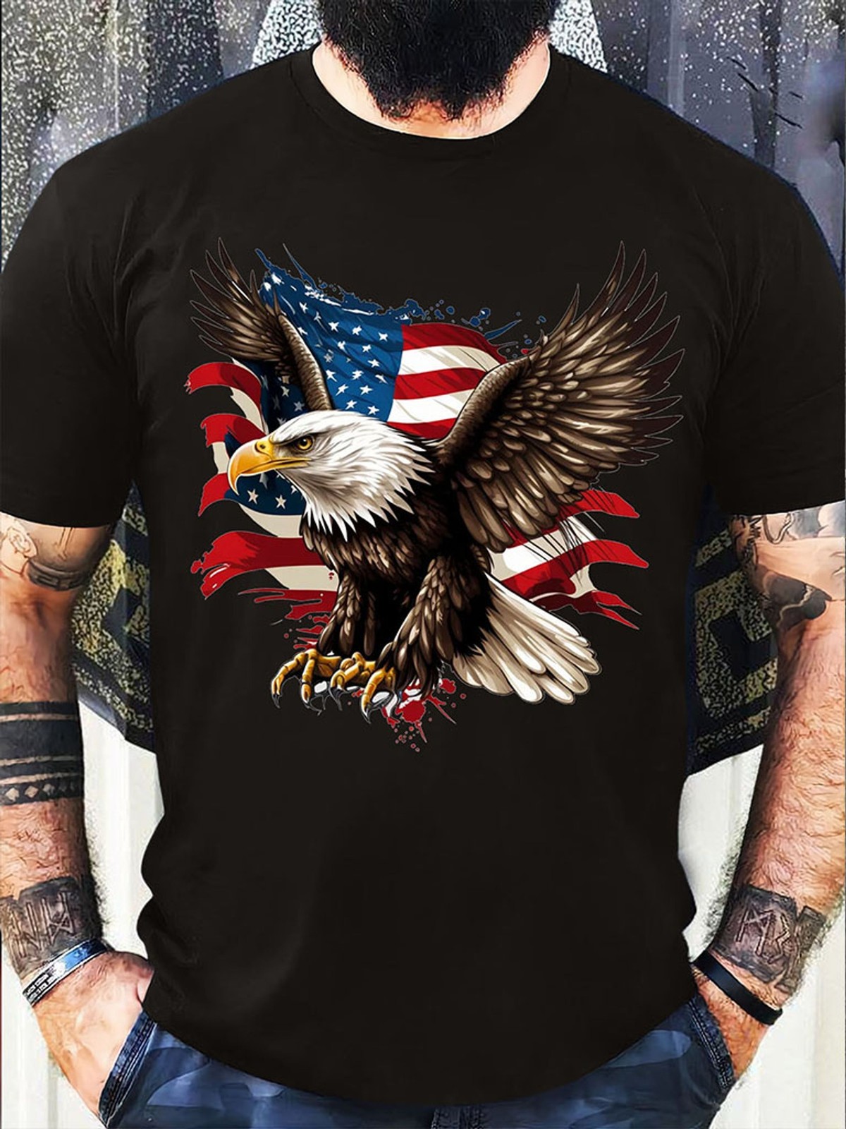 American Flag & Bald Eagle T-Shirt – 4th of July Independence Day Short Sleeve