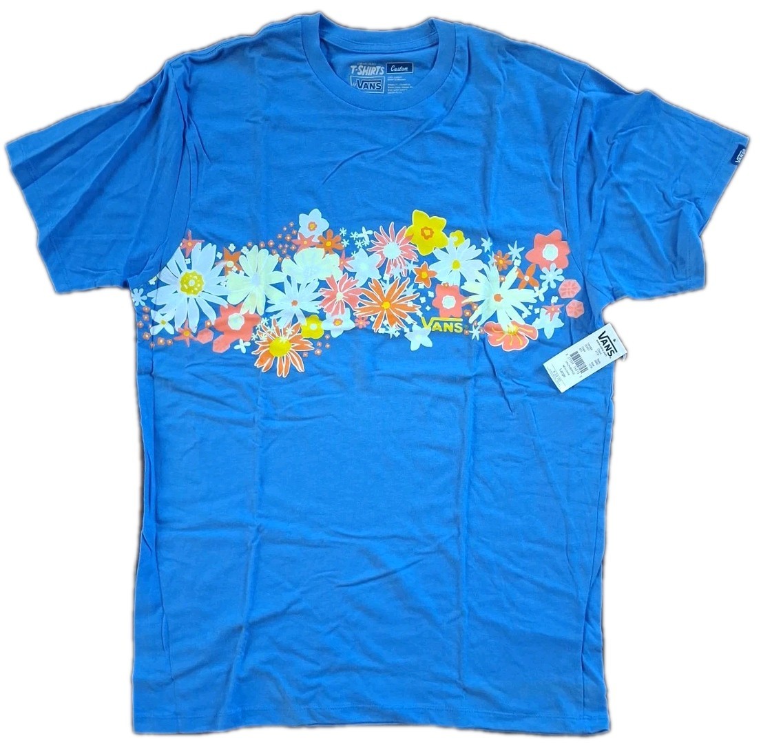 Vans Mens Shirt Large Aloha Blue Floral Graphic Print Short Sleeve T Shirt NWT