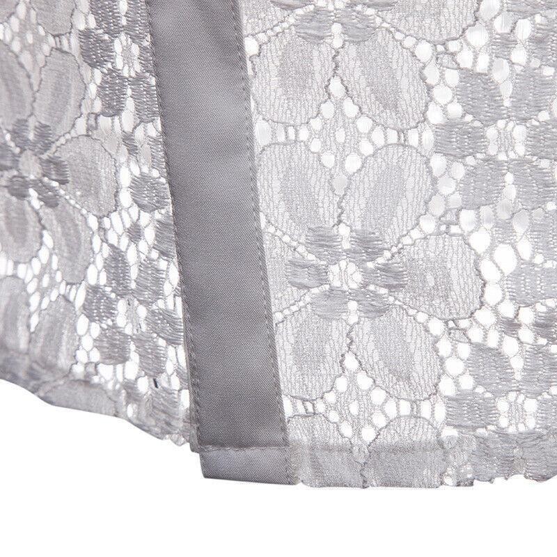 Men’s Hollow Out Lace Shirt Nightclub Stage Party Long sleeved Shirts Dress Tops