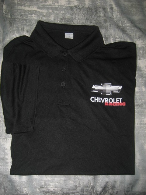 Men’s Polo golf style collared black 3 button Chevrolet Racing design shirt New