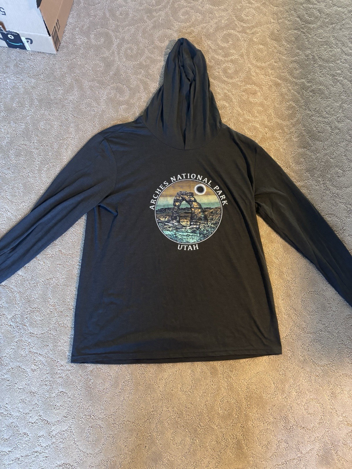 Long Sleeve Hooded T-Shirt, Men’s Size Extra Large, Dark, Navy Blue In Color