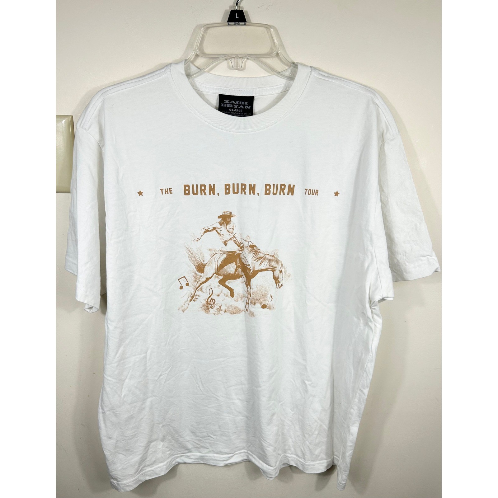 ZACH BRYAN 2023 Burn Tour T Shirt White XLarge Rodeo Cowboy Print Concert Merch