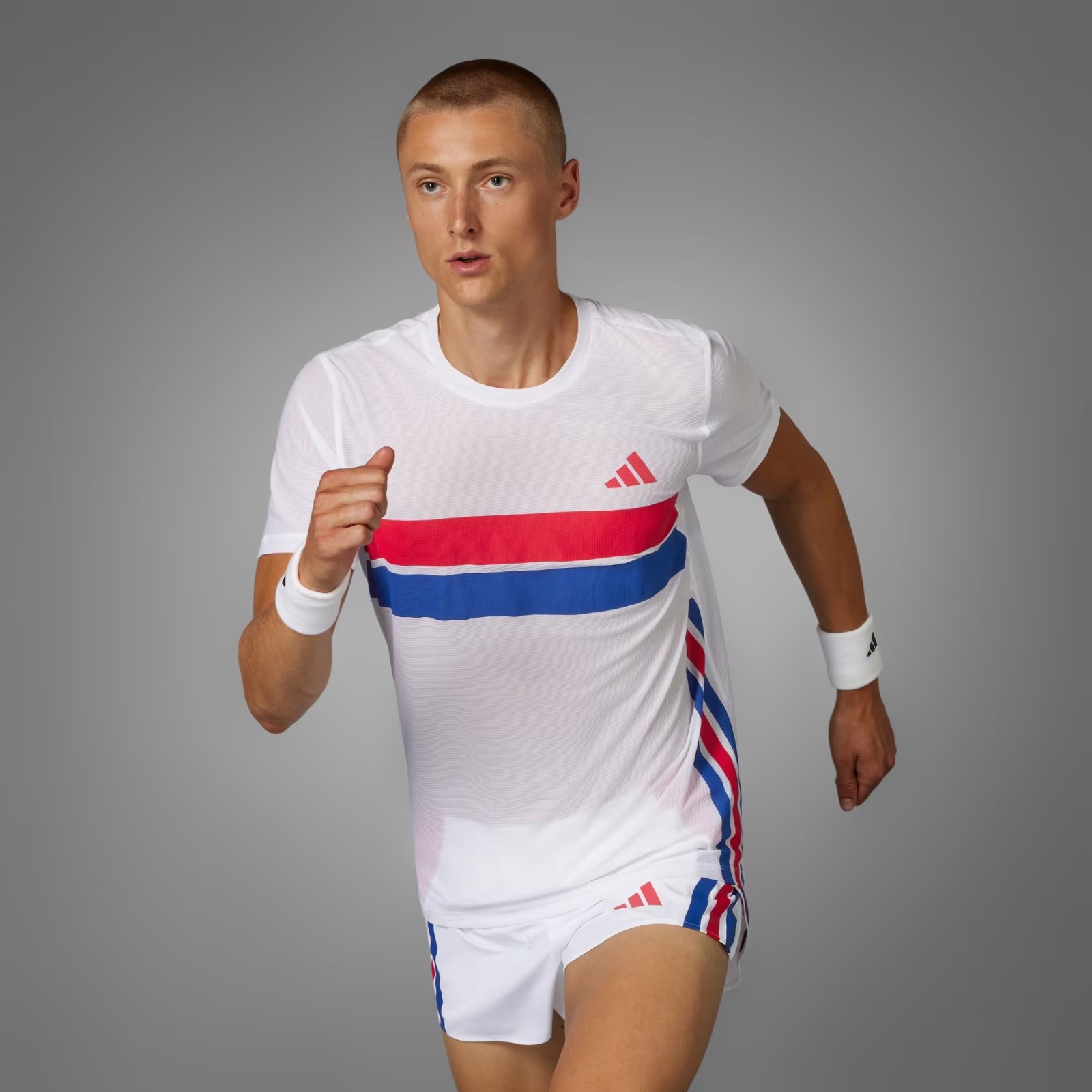 adidas mens white retro luxe super thin retro slim fit running climacool T-shirt