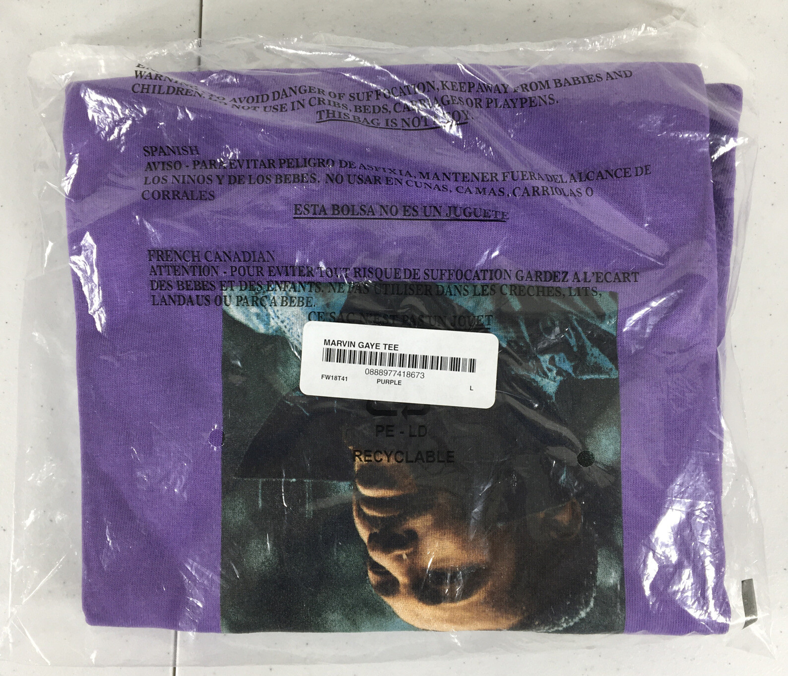DS Purple Supreme Marvin Gaye Tee Sz Large FW18 New In Bag