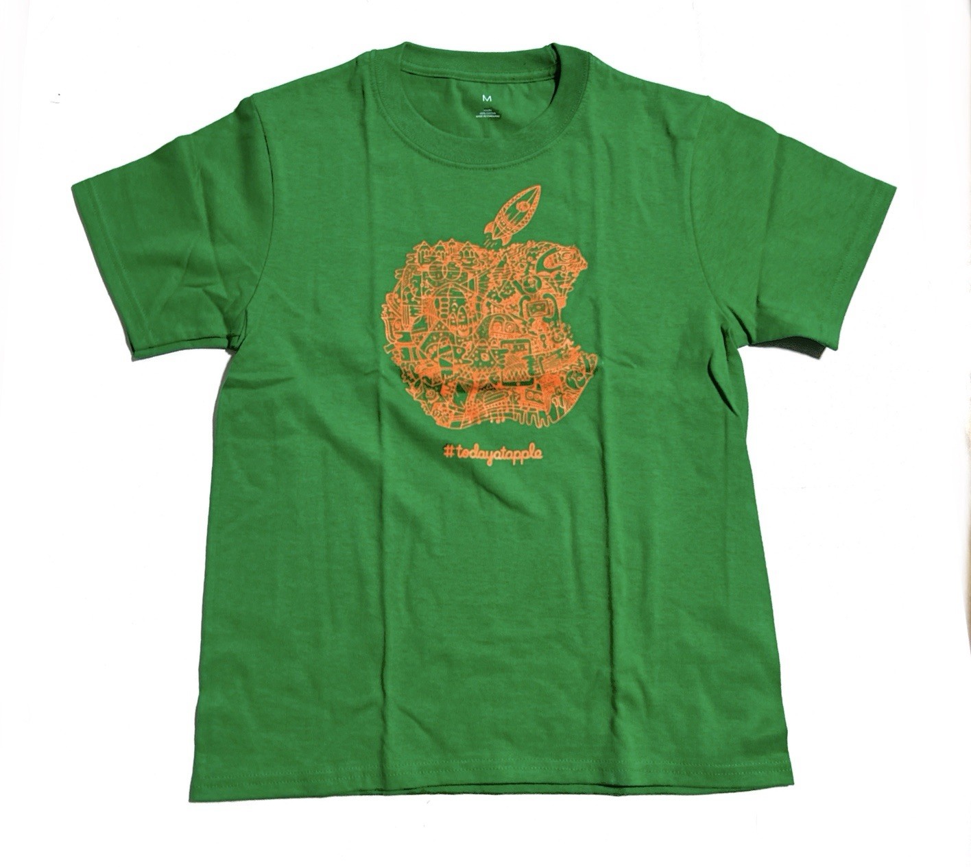 Official Apple T Shirt Apple Camp Today At Apple Green/Orange Size Youth M