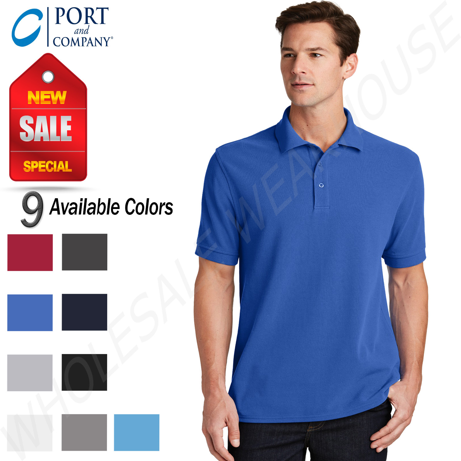 NEW Port & Company Men’s 100% Cotton 3 Button Placket Polo Shirt M-KP1500