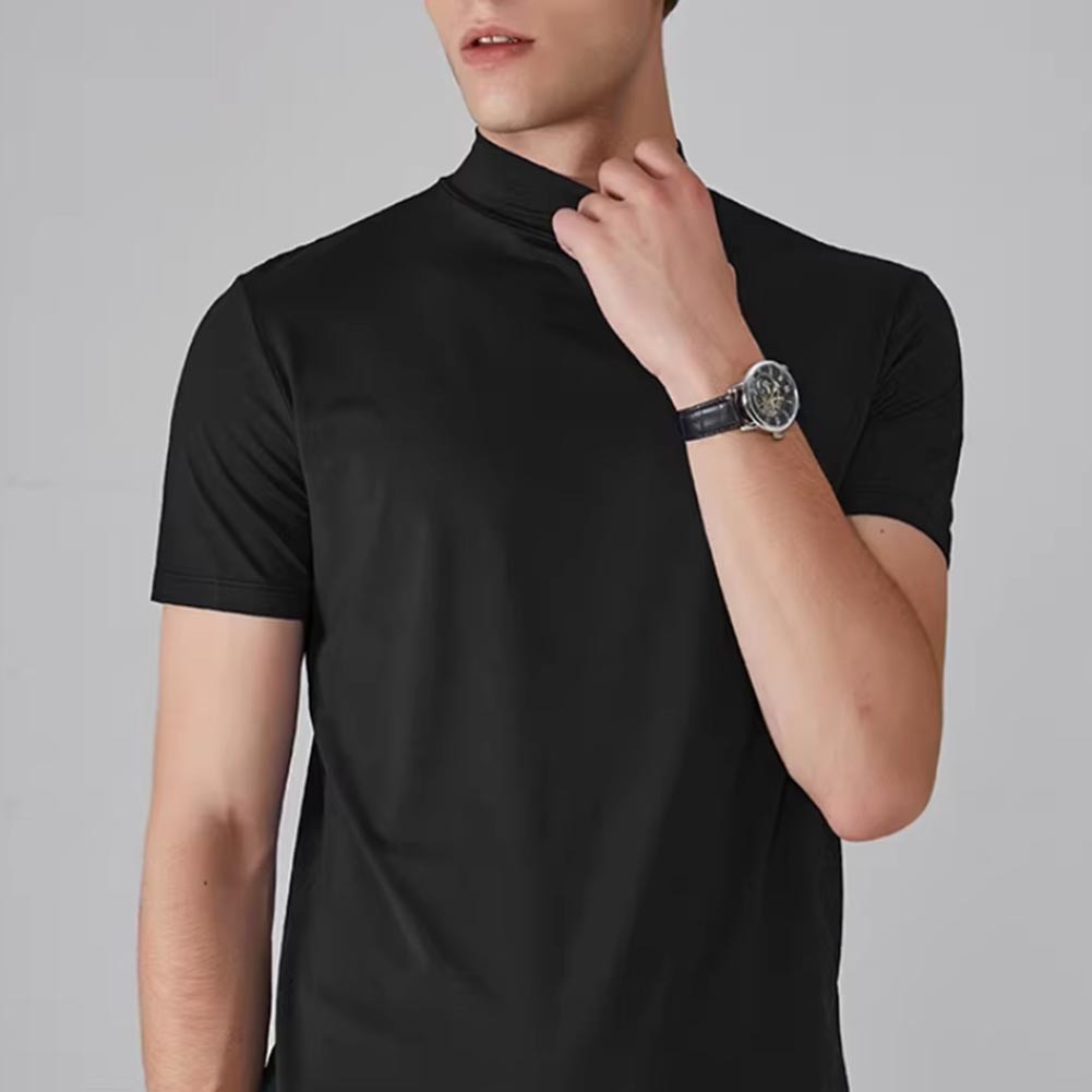 Men’s Regular Fit Short Sleeve T Shirt Half High Collar Solid Color Casual