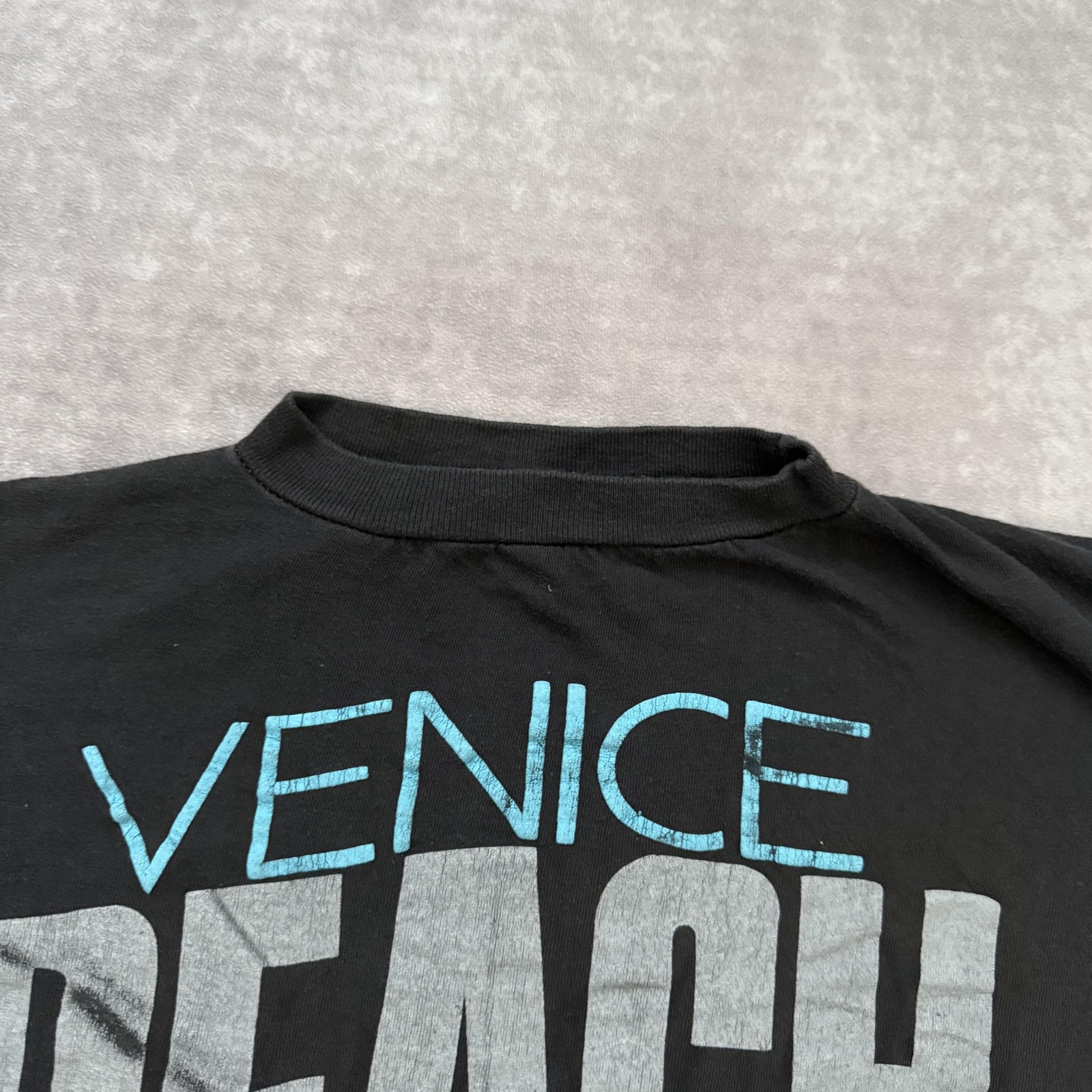 Vintage 70s Venice Beach California Shirt Mens L Black Graphic Tee Surf