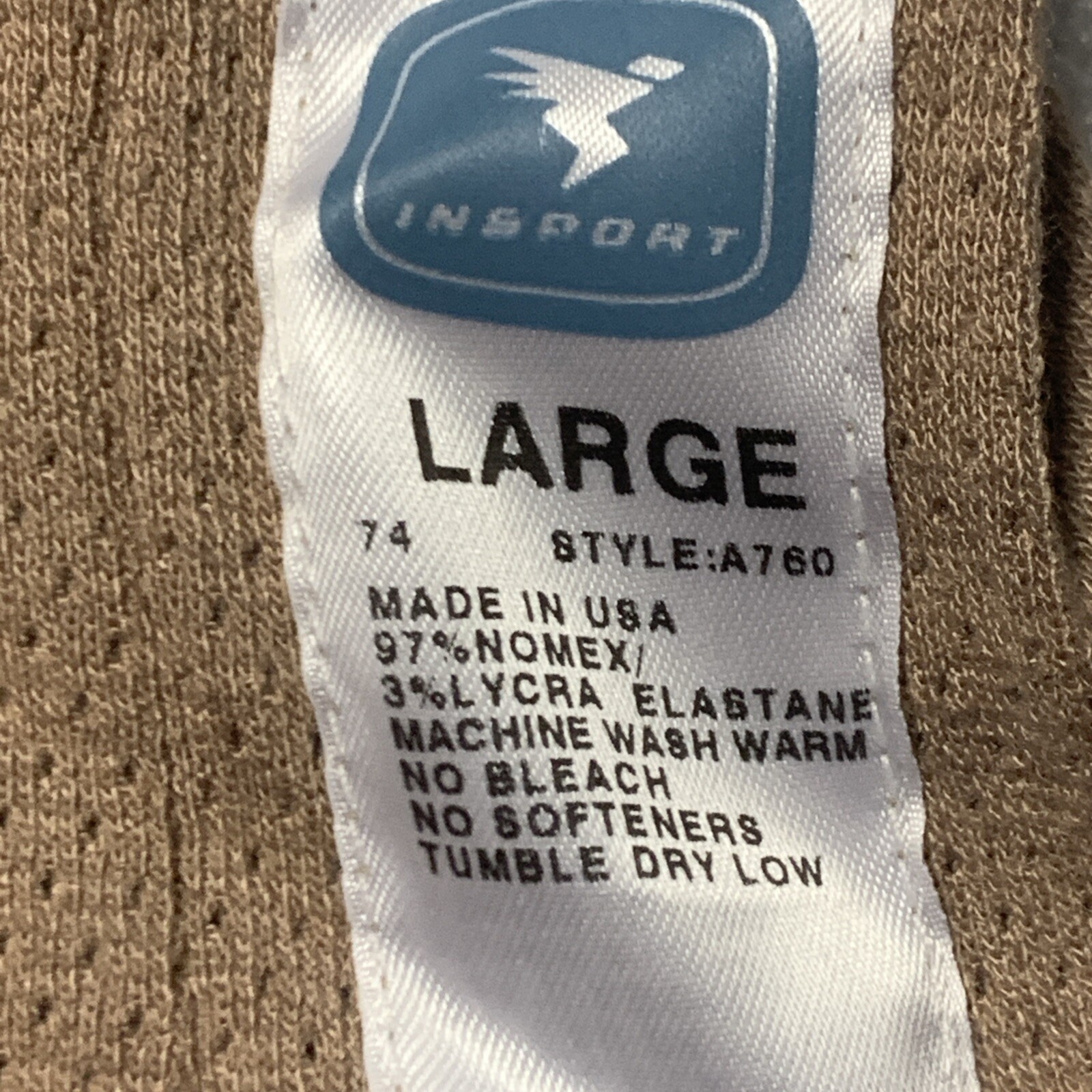 Insport A-760 Nomex Flame Resistant FR Brown T-Shirt Men’s Large Made in USA