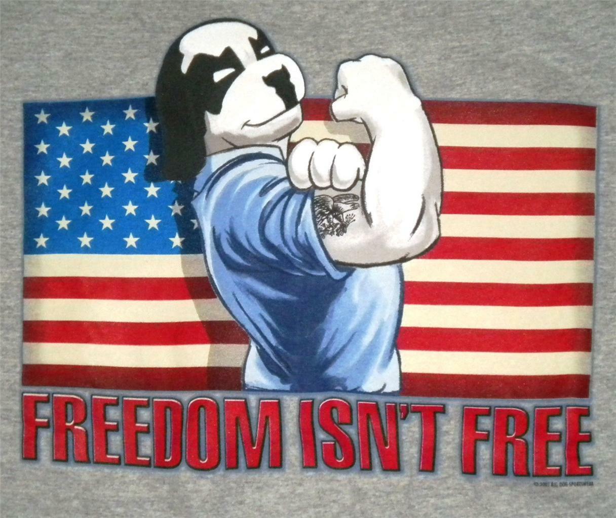 Freedom Isn’t Free Flex Muscle Flag Big Dogs T Shirt Med Large 2X 4X 5X Gray