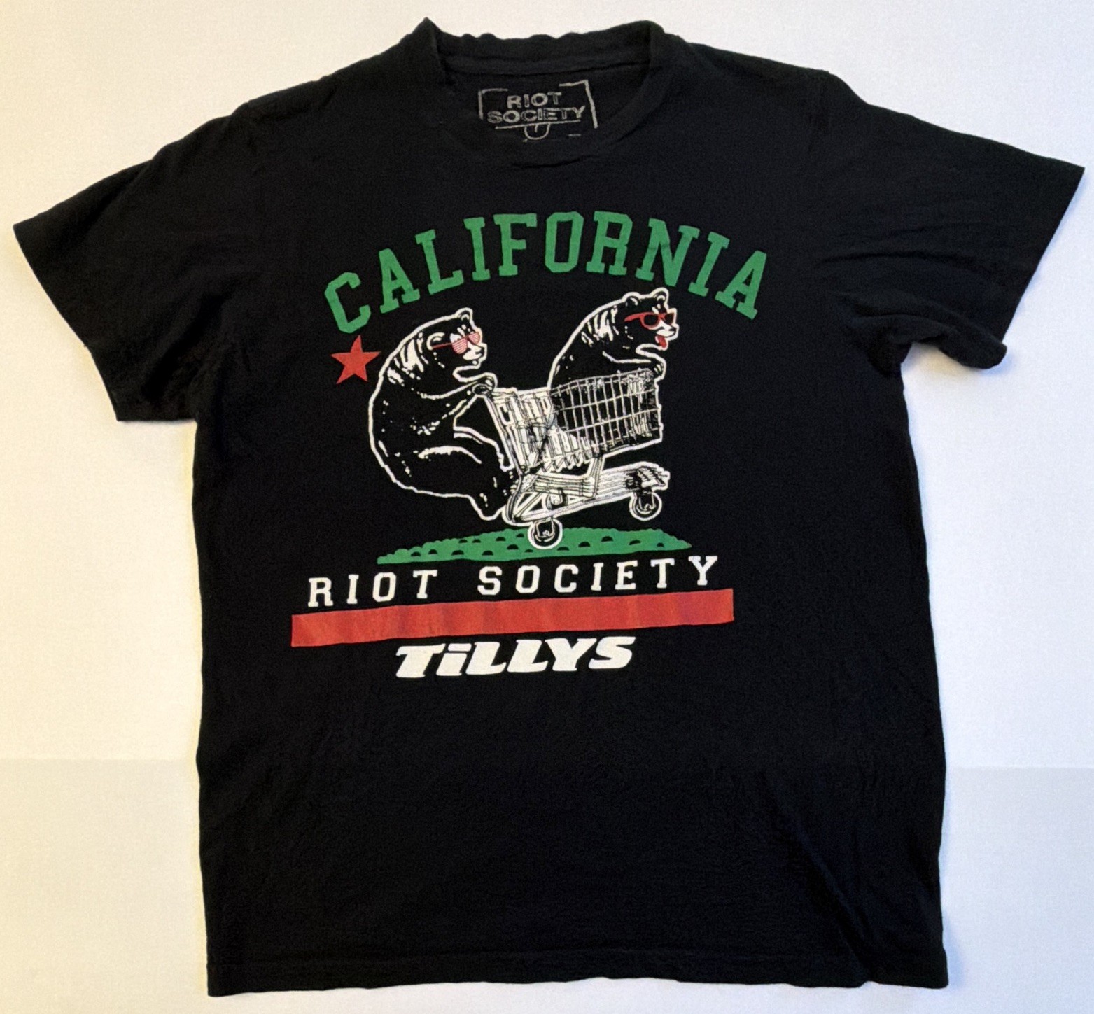 Riot Society unisex Size S Black California Bear Graphic Cotton Jersey T-Shirt