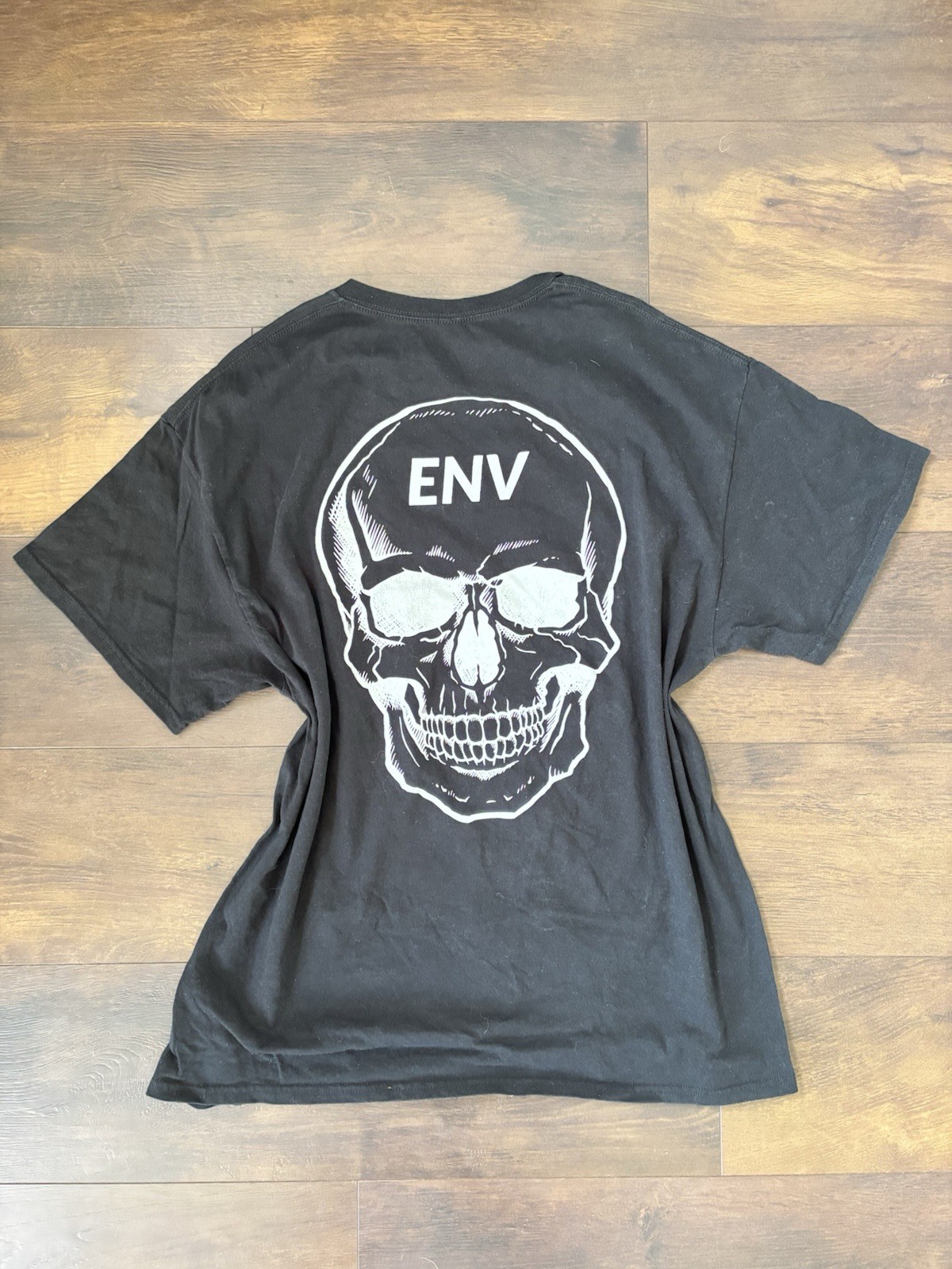 ENV Skull Graphic T-Shirt Men’s Large Black Back Print Streetwear Gothic Tee