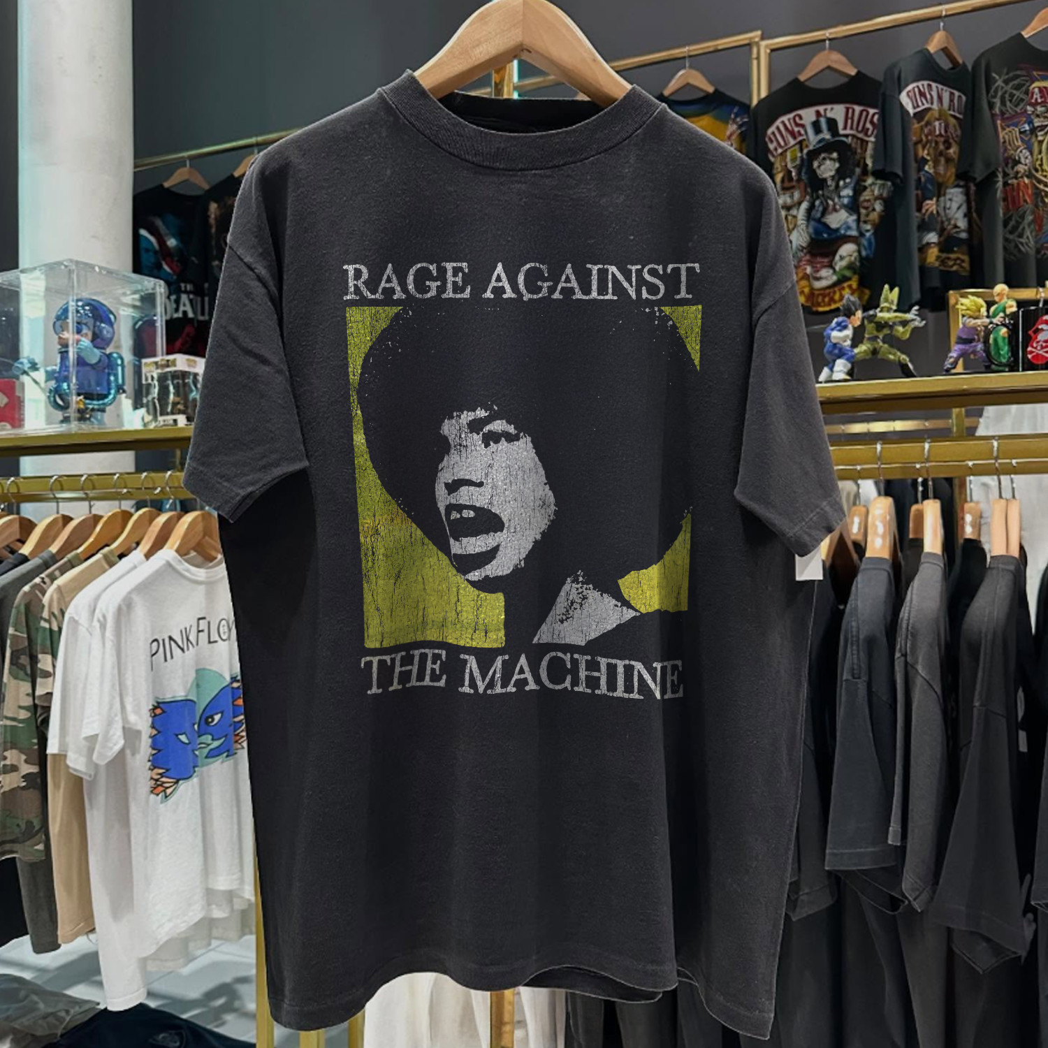 90s Rage Resist RATM X Angela Davis Washed T-Shirt Black L