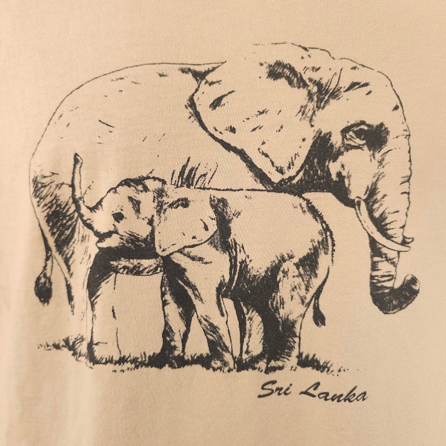 Sri Lanka T Shirt Mens Size Medium Beige Elephants Travel Destination Tee