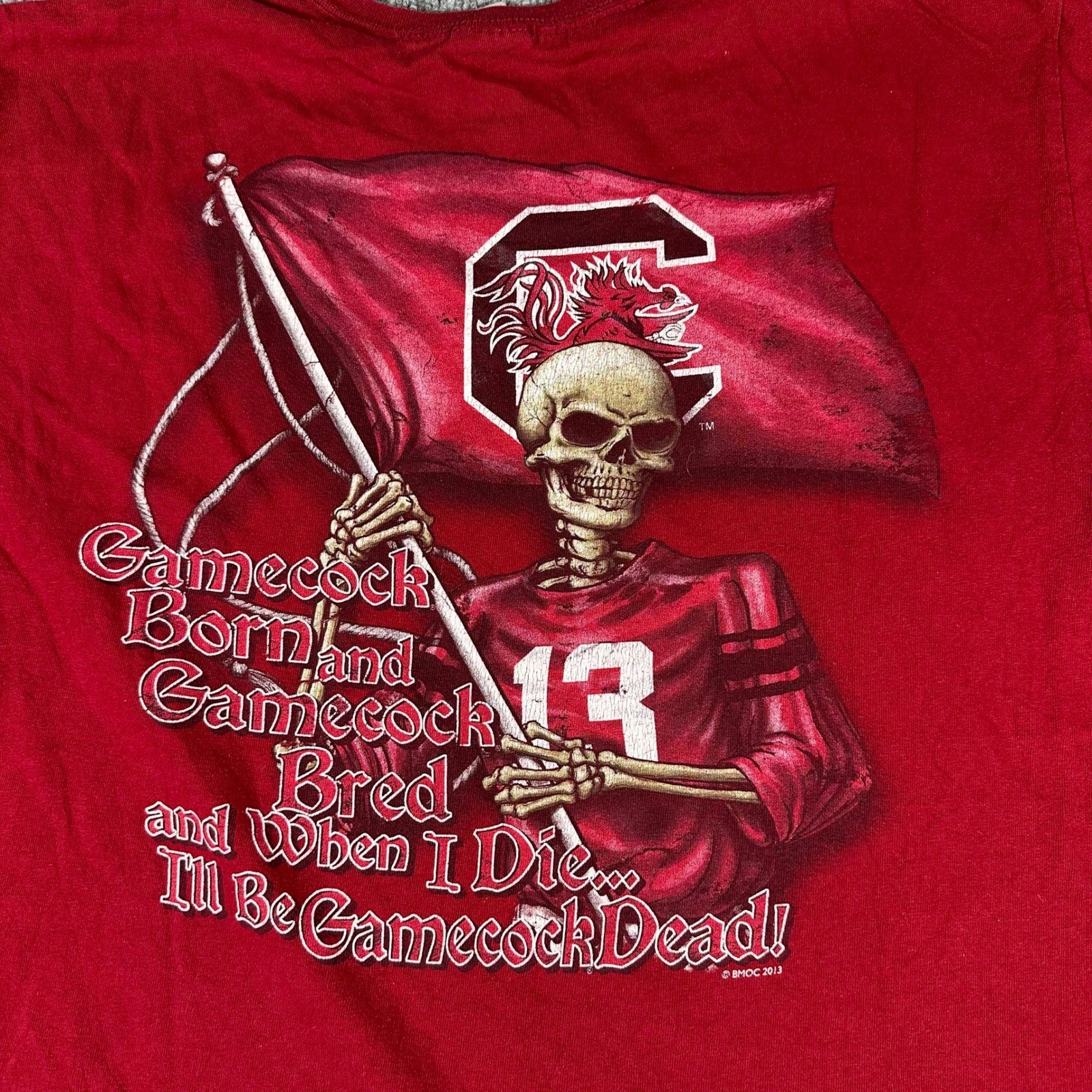 Gildan T-Shirt Mens Size L Red University of South Carolina Gamecocks Skeleton
