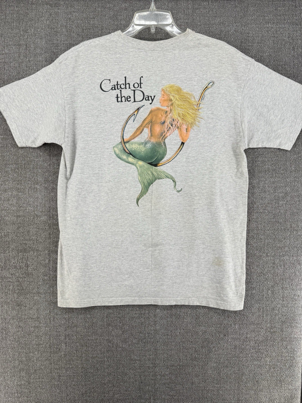Vintage Mermaid Fishing Pin Up Shirt Sz Unknown, Stains
