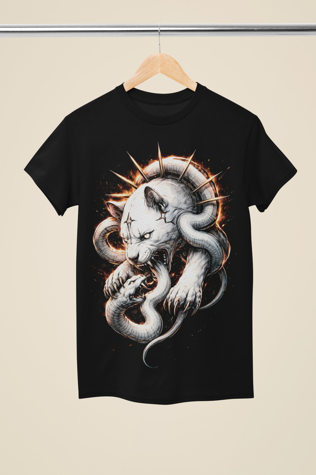 Panther vs Snake T-Shirt Unisex White Big Cat Serpent Battle Black Graphic Tee