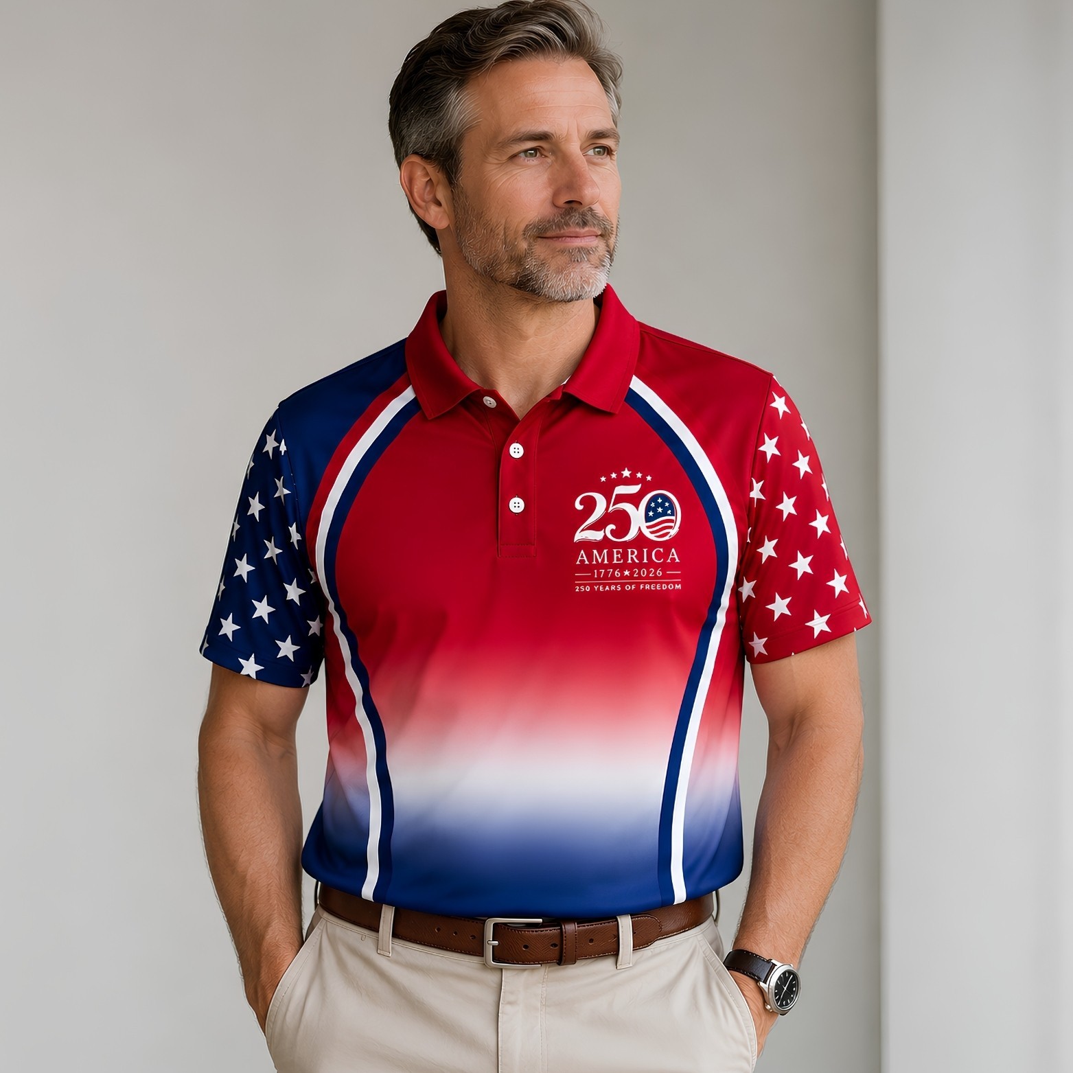 Gradient 250 Years Of Freedom Patriotic Golf Shirt, 4th Of July Golf Pol (S-5XL)