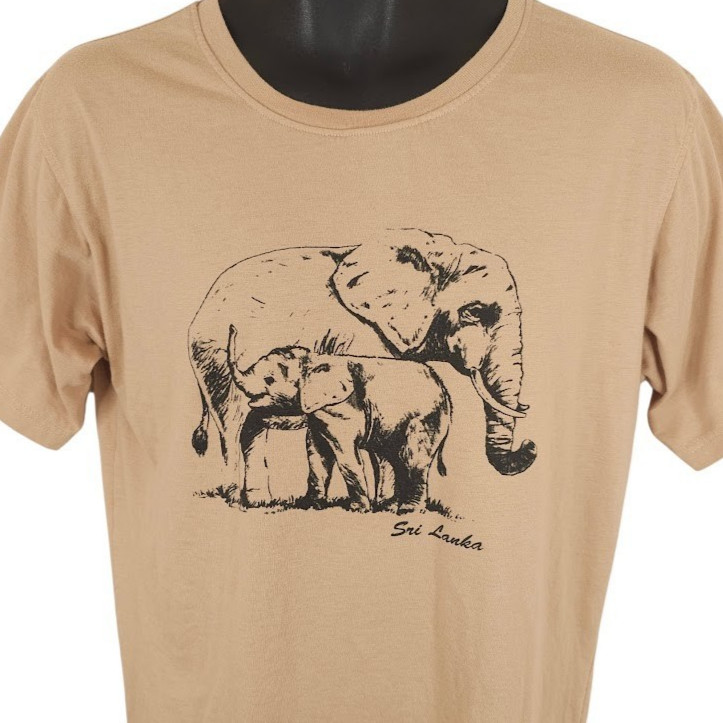 Sri Lanka T Shirt Mens Size Medium Beige Elephants Travel Destination Tee
