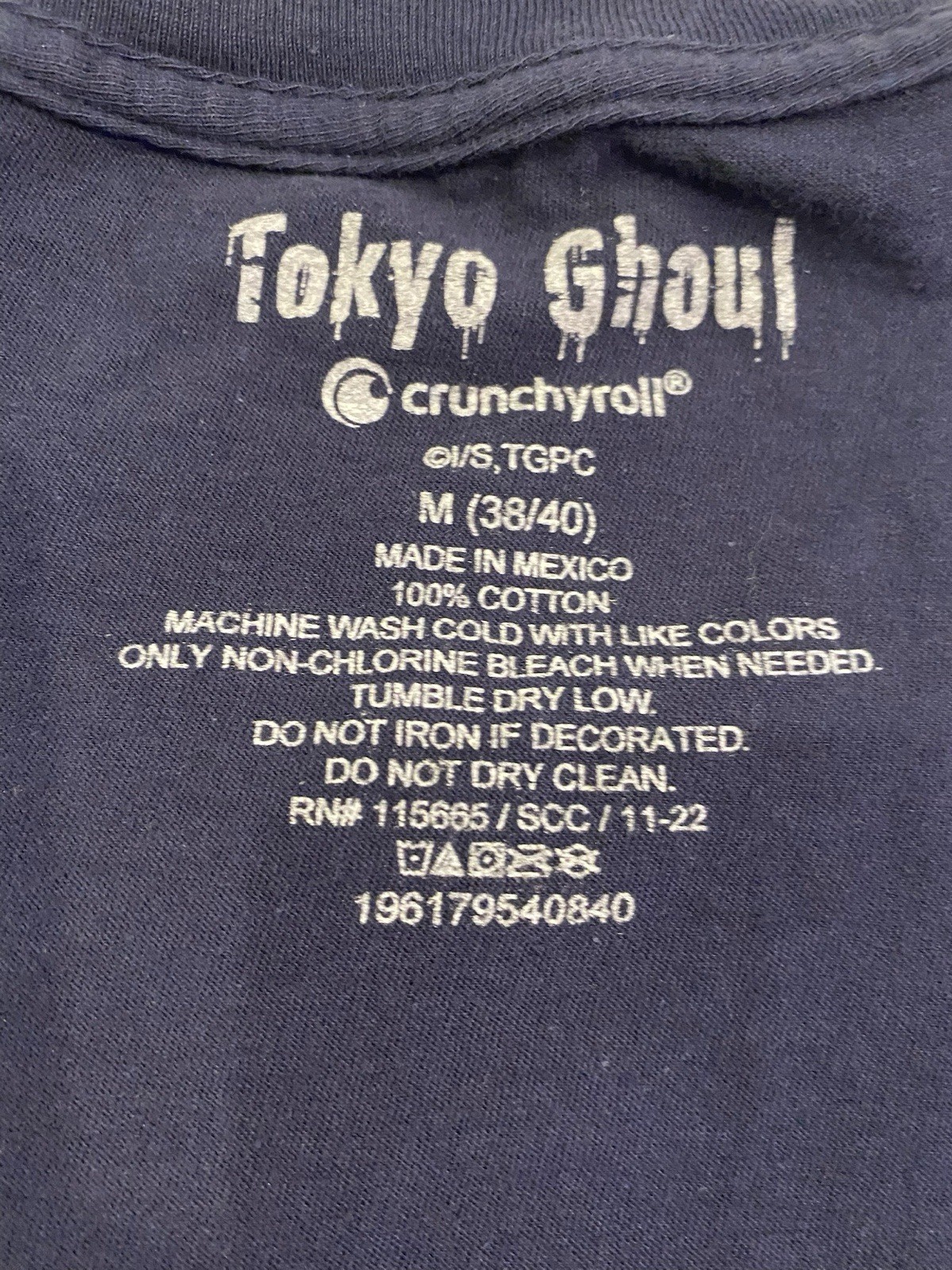 Tokyo Ghoul Crunchy Roll Graphic Print Navy Blue Red T Shirt Mens Size M (38/40)