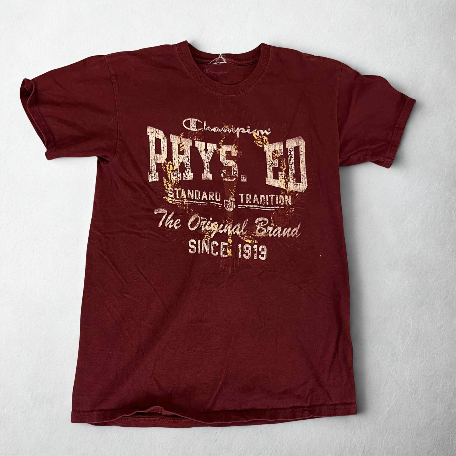 Champion Graphic T Shirt Boys Size S Maroon Phys Ed Short Sleeve Casual Tee