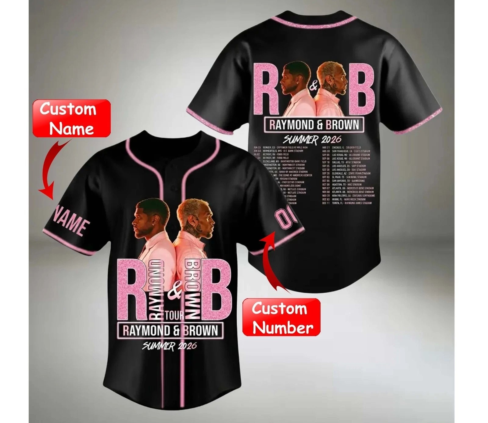 Custom Usher And Chris Brown 2026 Concert Baseball Jersey, The R&B Tour Shirt