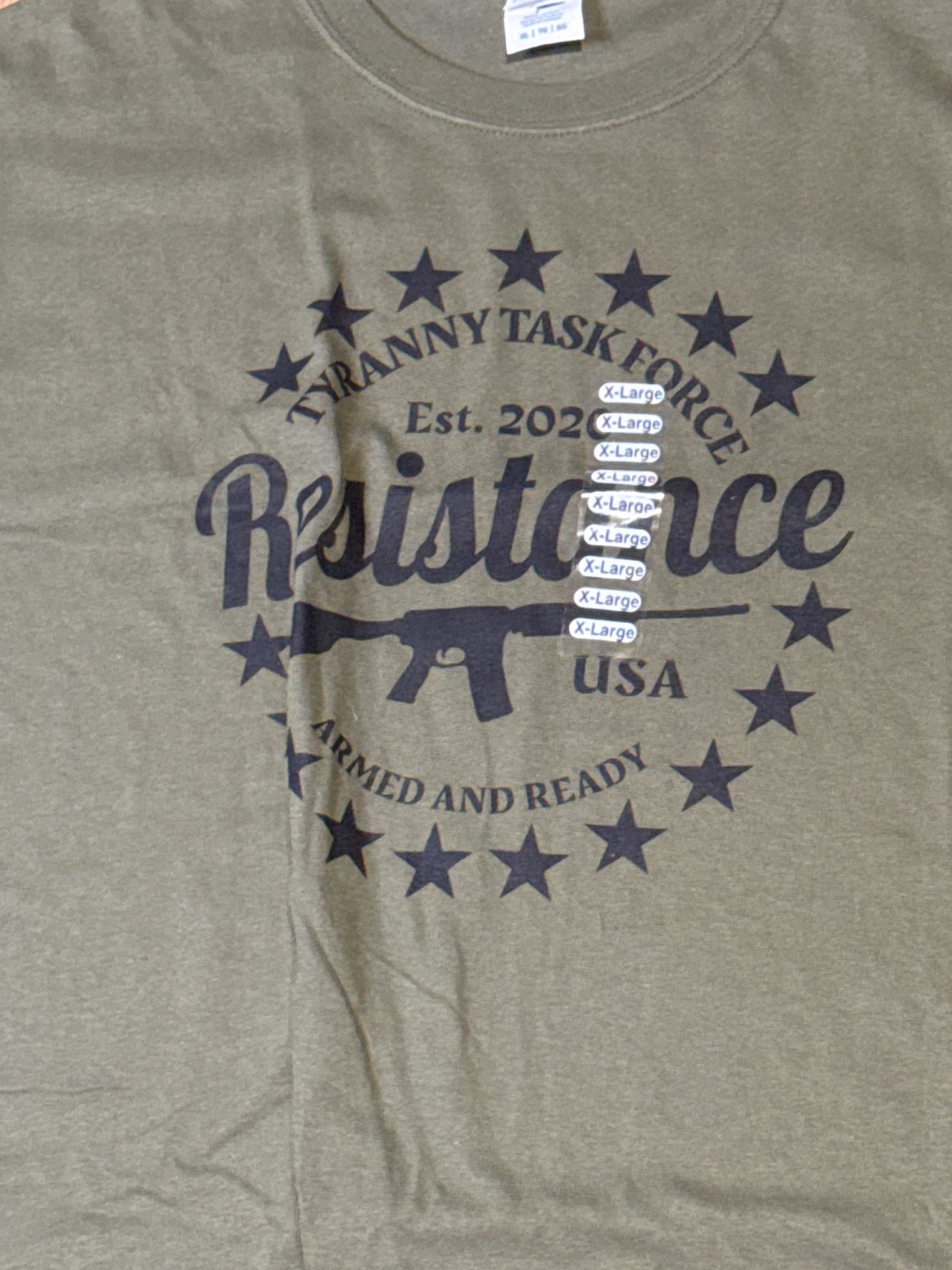 NWT Tyranny Task Force: Resistance” military green t-shirt Men’s XL (N0626480)